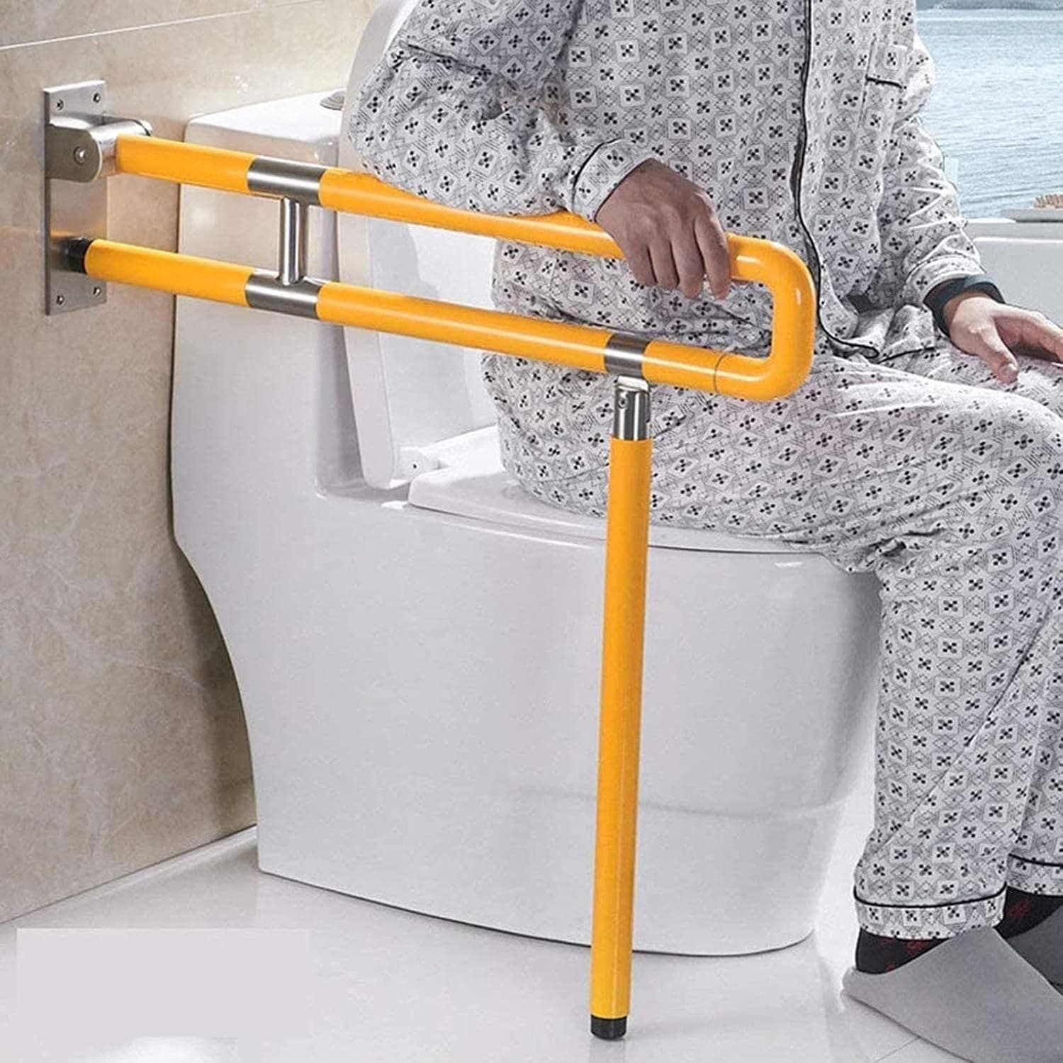 Toilet Grab Rail Bar, Bathroom Safety Handrail Folding Drop Down Grab Grips Wall Mounted Handicapped Aid, for Disabled Elderly Pregnant Woman(Yellow)