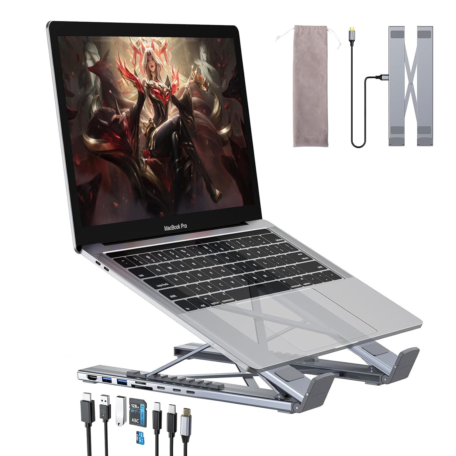 USB C Laptop Docking Station Stand, USB C Dock Tablet Stand, 8 in 1 USB C Hub with 4K HDMI, 2 USB 3.1, PD 100W, Universal Dock Station for MacBook Pro/Air/Dell/HP/Surface/Lenovo, Plug and Play