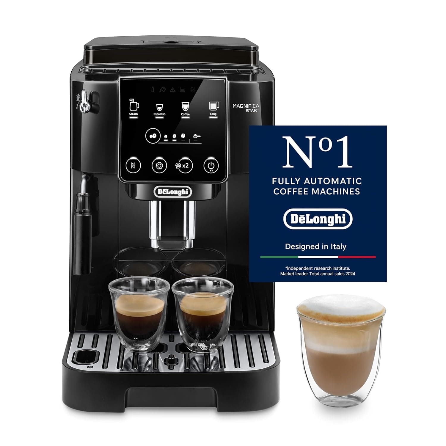 De'Longhi Magnifica Start ECAM222.20.B, Automatic Coffee Machine with Milk Nozzle, Bean to Cup Espresso Machine with 4 One-Touch Recipes, Soft-Touch Control Panel, 1450W, Black