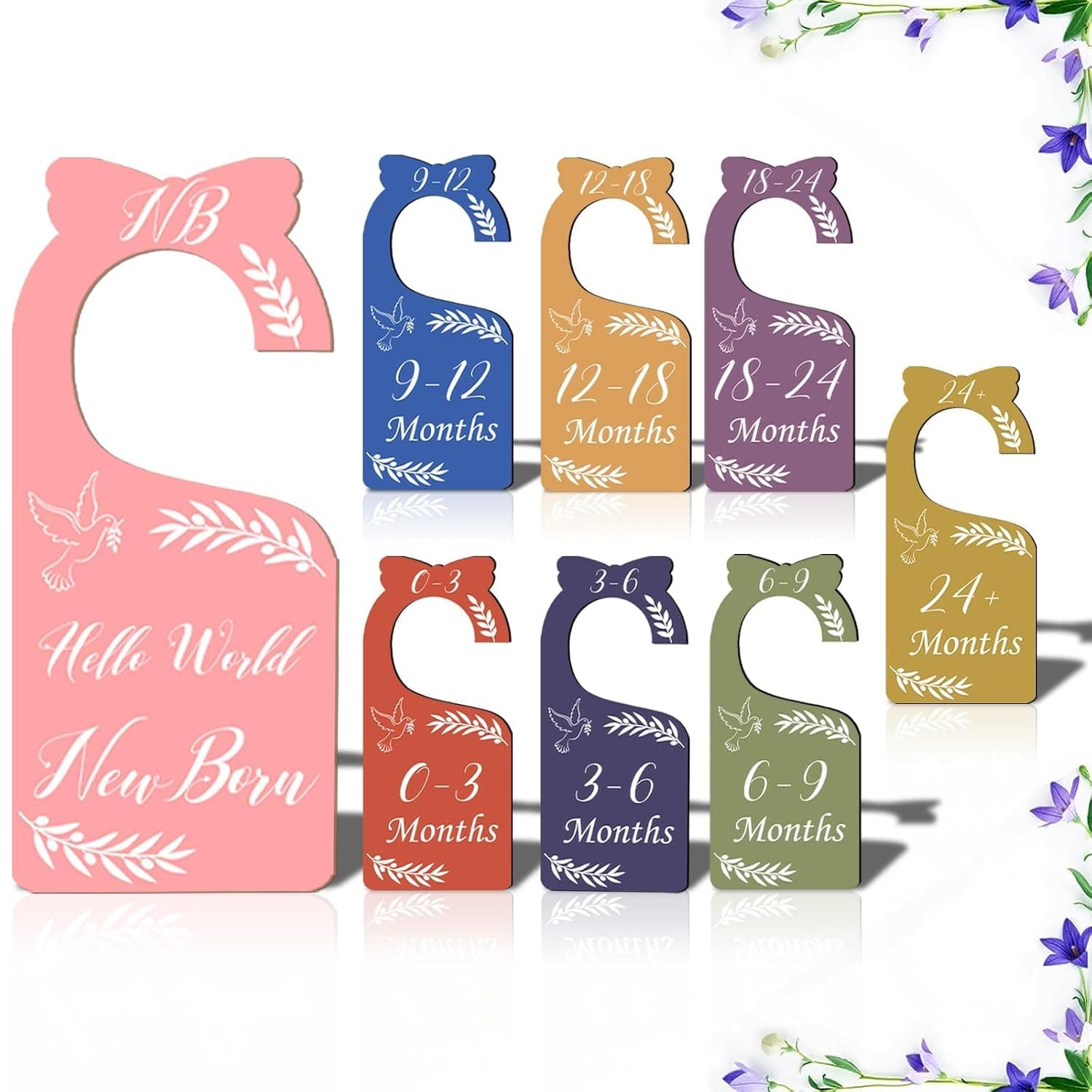 Baby Closet Dividers, Wooden Hanger Organizers, Double-Sided Nursery Clothes Size Markers from Newborn to 24 Months, for Wardrobe, Daycare, Nursery Decor Storage, 8-Pack