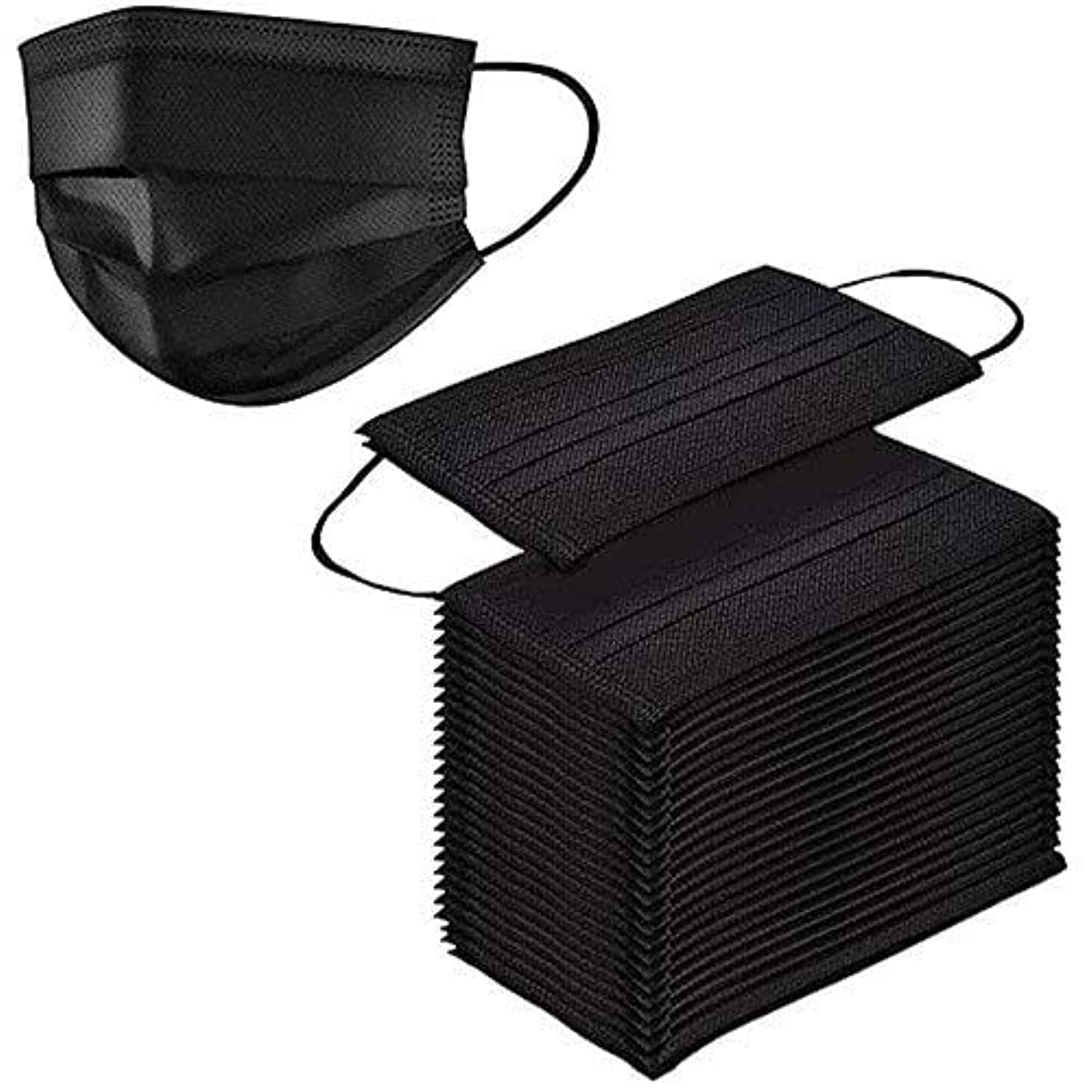 50 PCS 3PLY Disposable Face Mask (Black), Best Quality Breathable Dust Filter Mouth Cover Elastic Ear Loop Protective Layer Breathable 50 PCS Mask