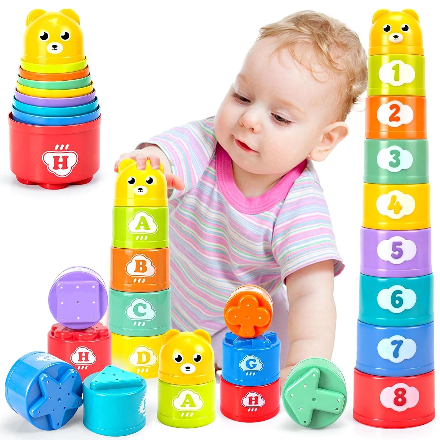 Stacking Cups Baby Building Toys Set - Nesting & Stacking Cups Early Educational Learning Bath Toys Gift for Baby Infant Kids Boys Girls (Stacking Cup)