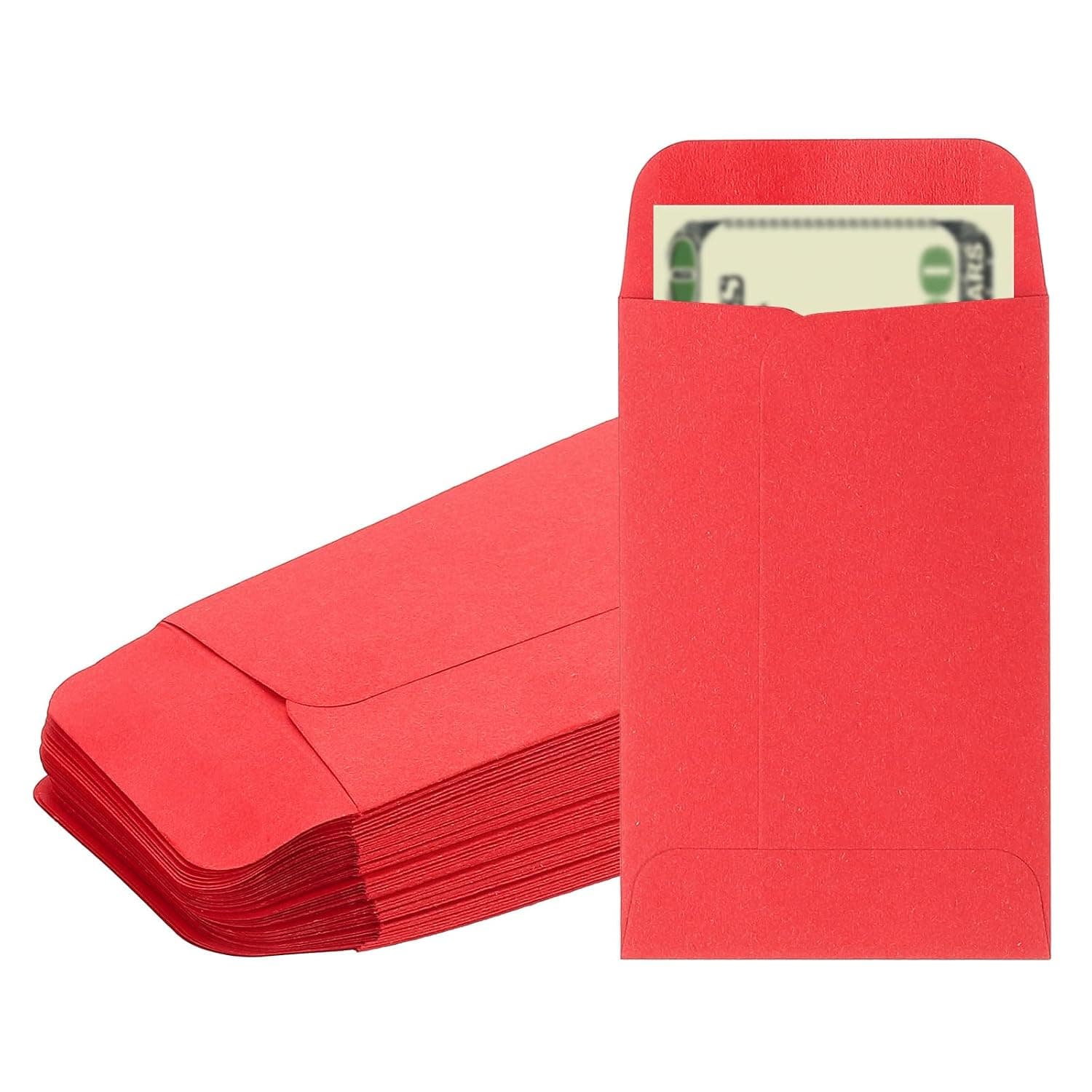 PATIKIL Money Envelope, 50 Pack 3.5" x 2.2" Cash Envelopes Money Holder Bags Budgeting Saving Challenge Letter for Gift Coins Checks Tickets Jewelry Passport Card, Red