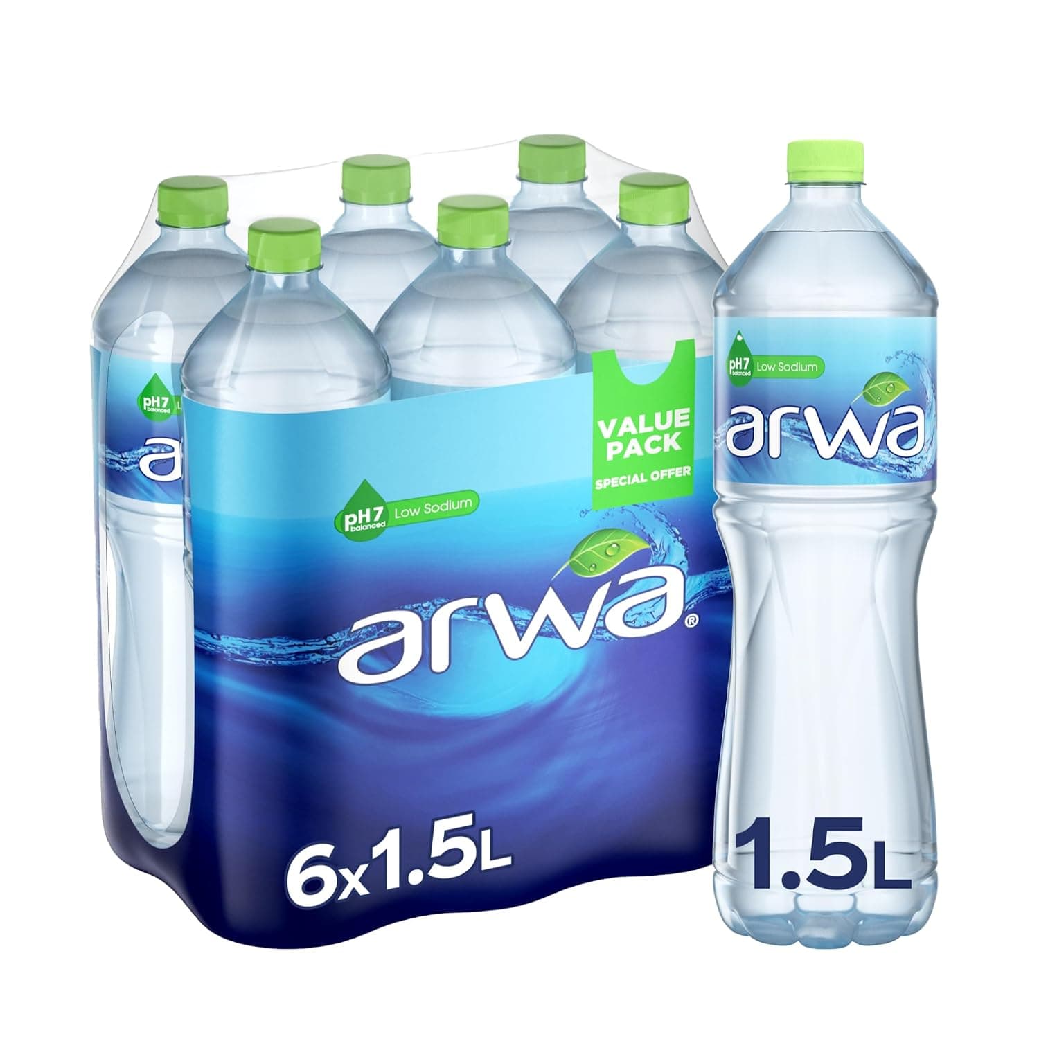 مياه شرب معبأة من أروى، 6 قطع× 1.5 لتر