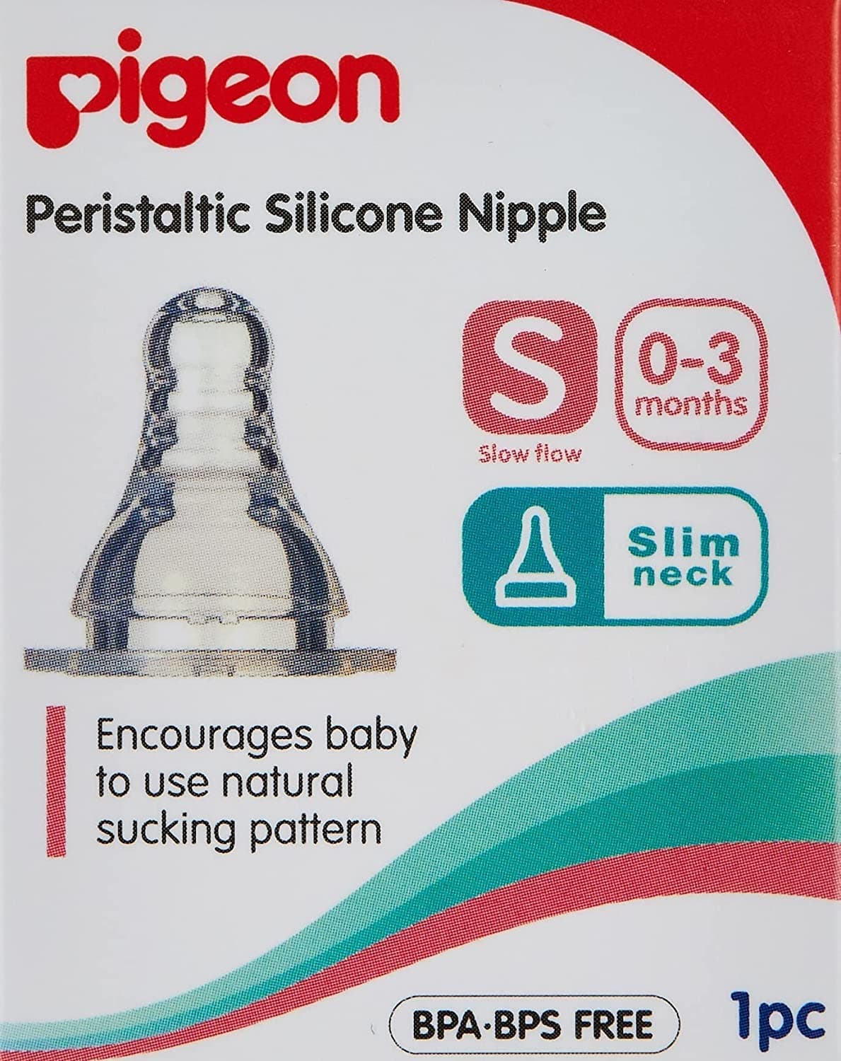 Pigeon Peristaltic Silicone Nipple Slow Flow, 0-3 months, 17346, Clear