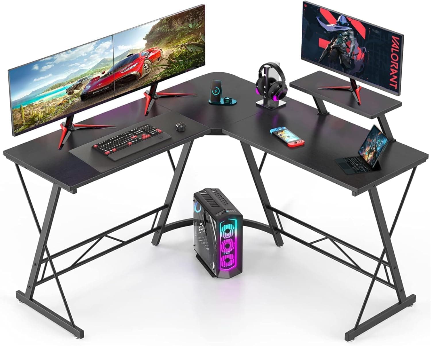 DESINO L-Shaped Desk Computer Corner Table, L Shaped Home Office Desk, Large Gaming Desk Sturdy Writing Desk Writing Workstation, Simple Modern Gaming Table (New Black)