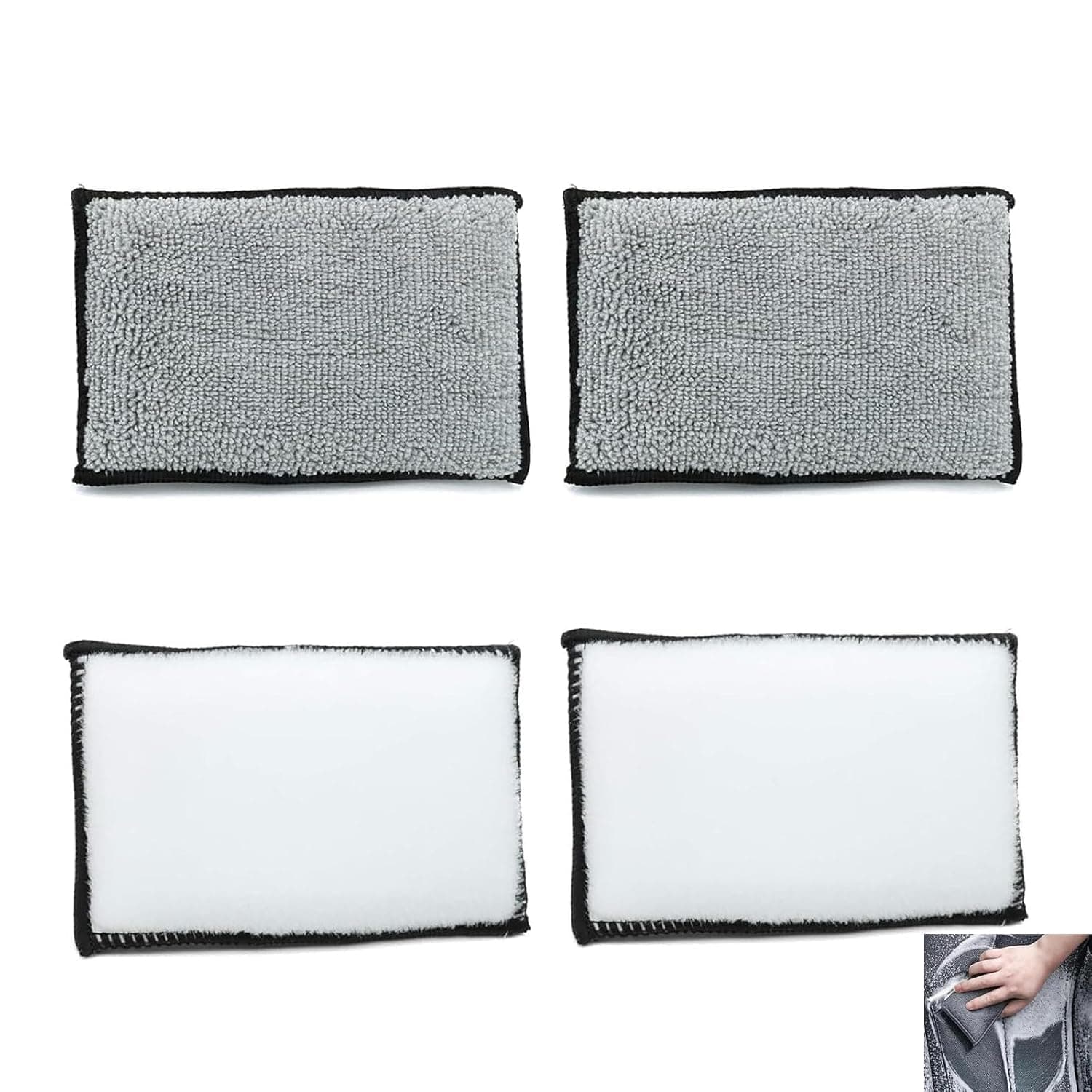 X spring Microfiber Sponges, 4-Pack Multipurpose Microfiber Sponges for Wax Polish and Interior Care, 13x9cm Car Wash Sponges, Scratch-Free Cleaning Pads for Auto Detailing