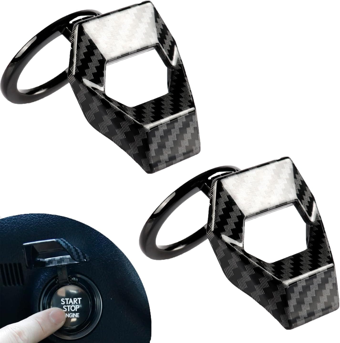 Xspring Car Push Start Button Cover, 2PCS Carbon Fiber Engine Start Stop Button Protector, Universal Push to Start Button Cover for Most Vehicles, Anti-Scratch Interior Car Accessories