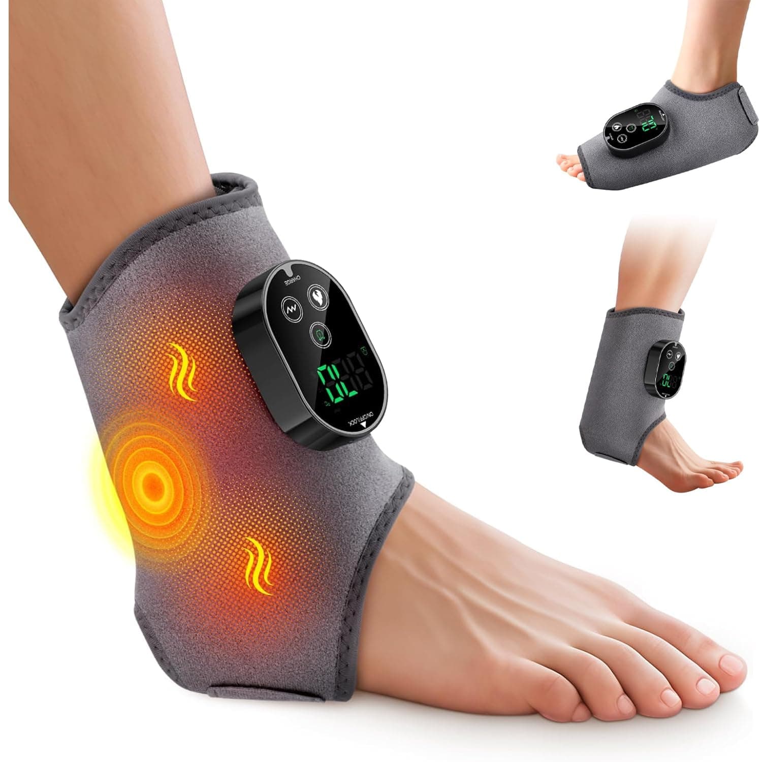 Angju Cordless Foot Massager, 3000mAh Rechargeable Ankle Heating Pad with Massage for Circulation, Foot Ankle Pain Relief Massager, Gray