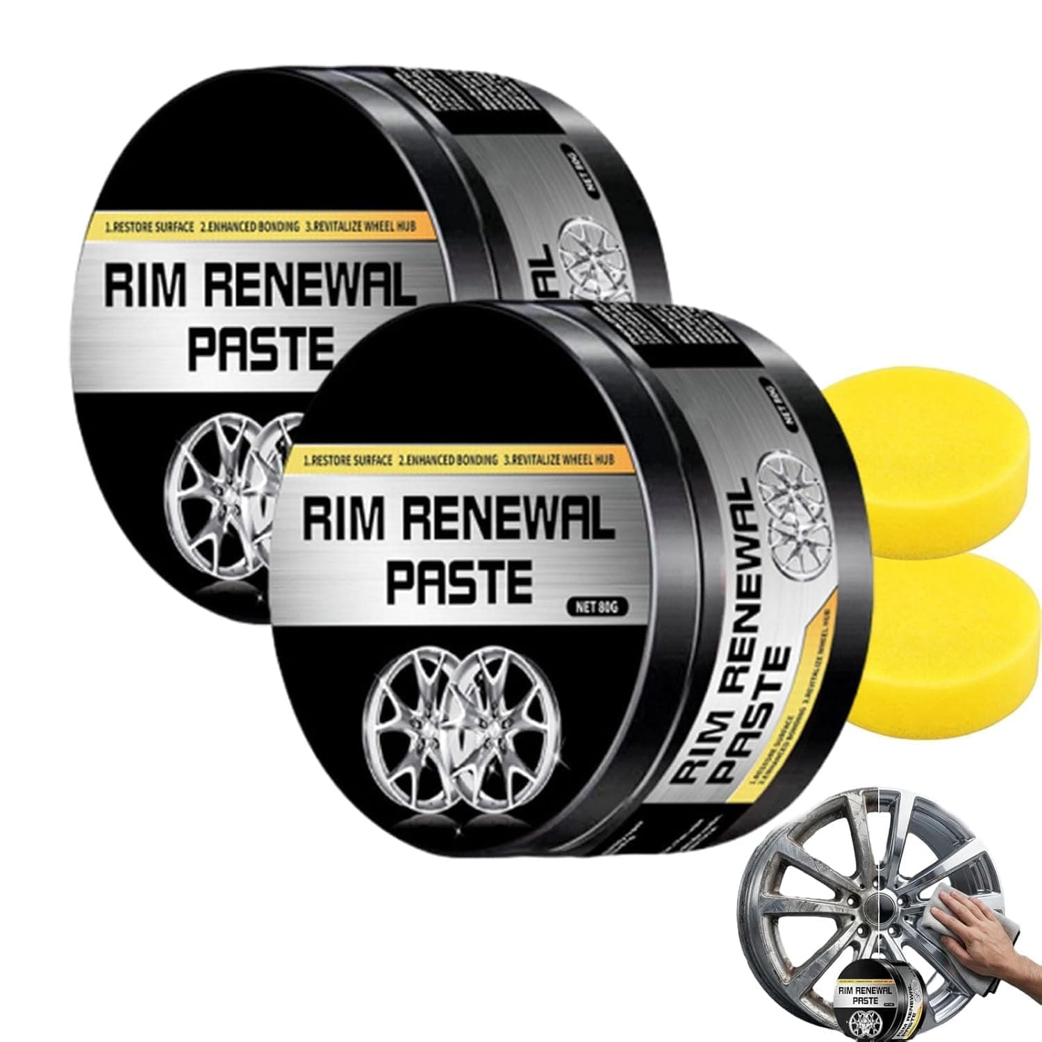 All-in-One Wheel Care & Restoration Paste, Rim Renewal Wax, Curb Rash Repair Kit, Wheel Repair Kit Curb Rash for Chrome and Painted Wheels, Restores a Brilliant, Rim Care Kit for Detailing