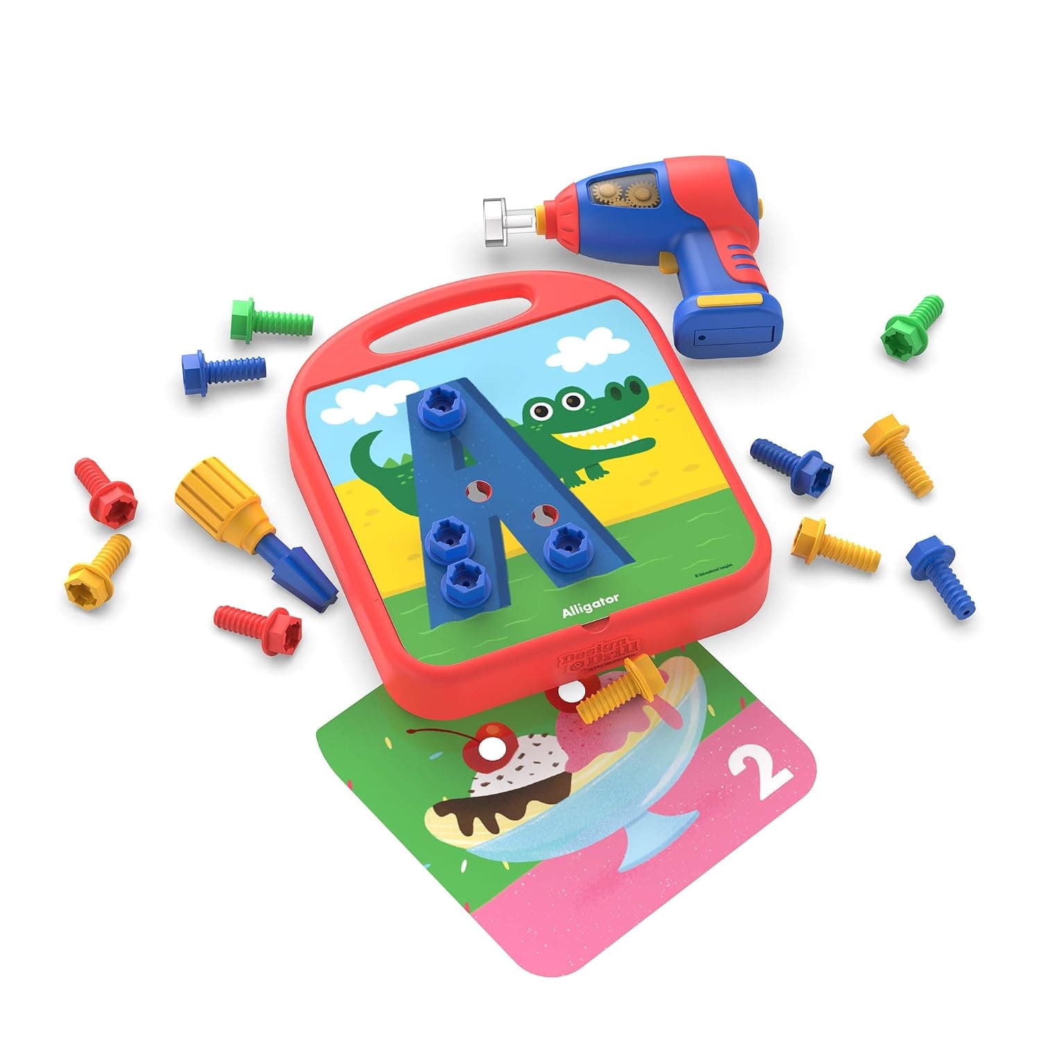 Educational Insights Design & Drill ABCs & 123s, 90 Pieces with Electric Drill Toy, Preschool Kindergarten Classroom Essentials, Ages 3+