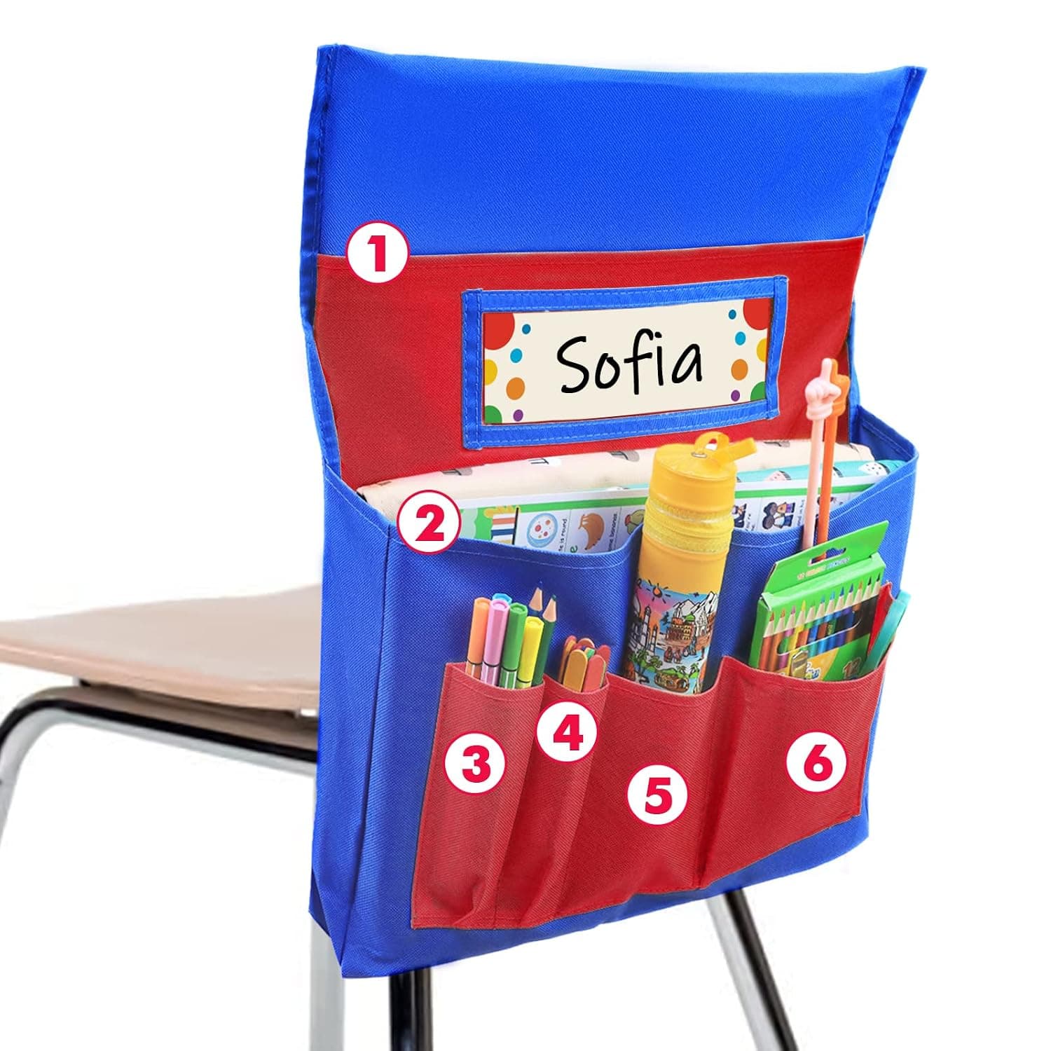 VNOM Chairback Buddy Pocket Chart with Name Tag Slot Kids School Supply Chair Pocket Organizer for Home School Classroom Daycare