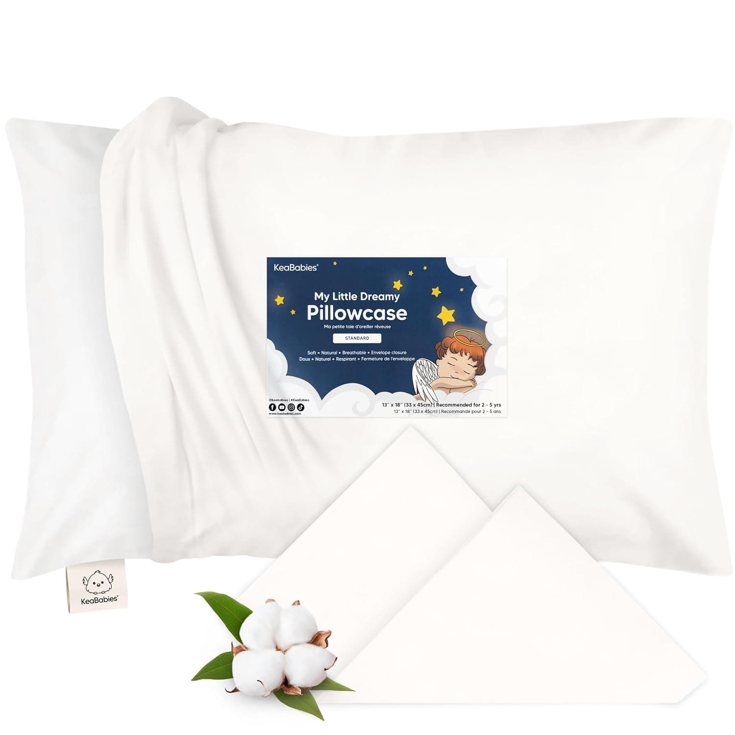 KeaBabies Printed Toddler Pillowcase 13x18 Inch, Soft Breathable Pillow Cover for Toddler Pillows, Kids Bed Pillowcase for Travel, Daycare and Preschool, Soft White | Soft organic cotton cushion cover for children's pillows, breathable, machine washable, unisex for girls and boys