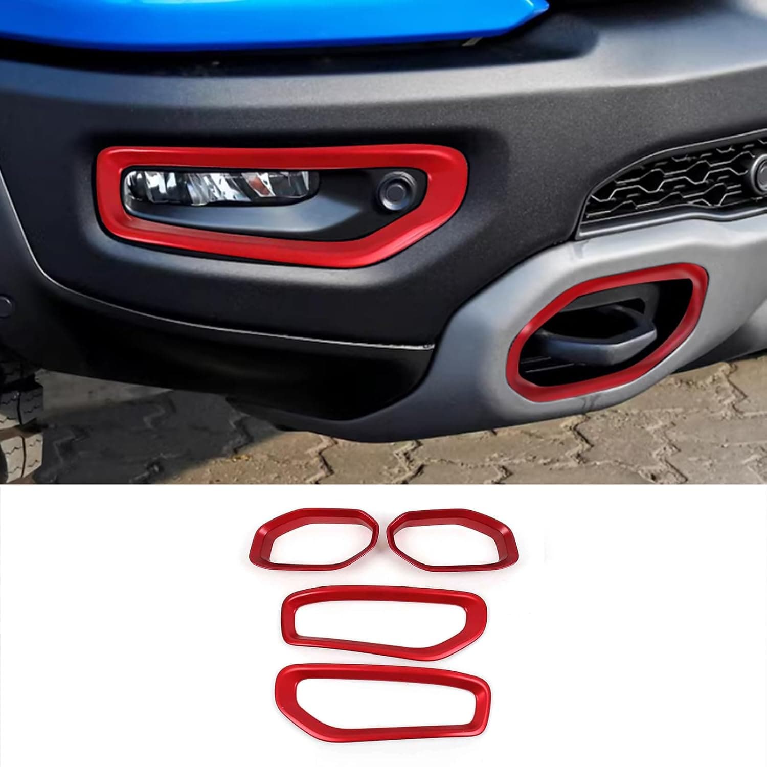 Car Accessories Fit for Dodge Ram 1500 TRX 2025 2024 2023 2022 2021 2020 Exterior Decoration Front Fog Light Lamp Frame Cover Trim (Matte Red) ABS 4 PCS