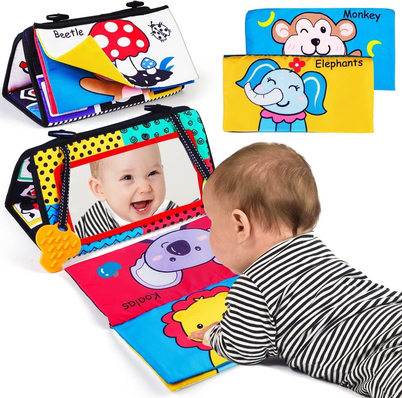 U HOOME Baby Toys 0-6 Months Boys,Infant Mirror Toys with Cloth Books &Teethers High Contrast Newborn Sensory Montessori Toys for Newborn Girls Development Mat