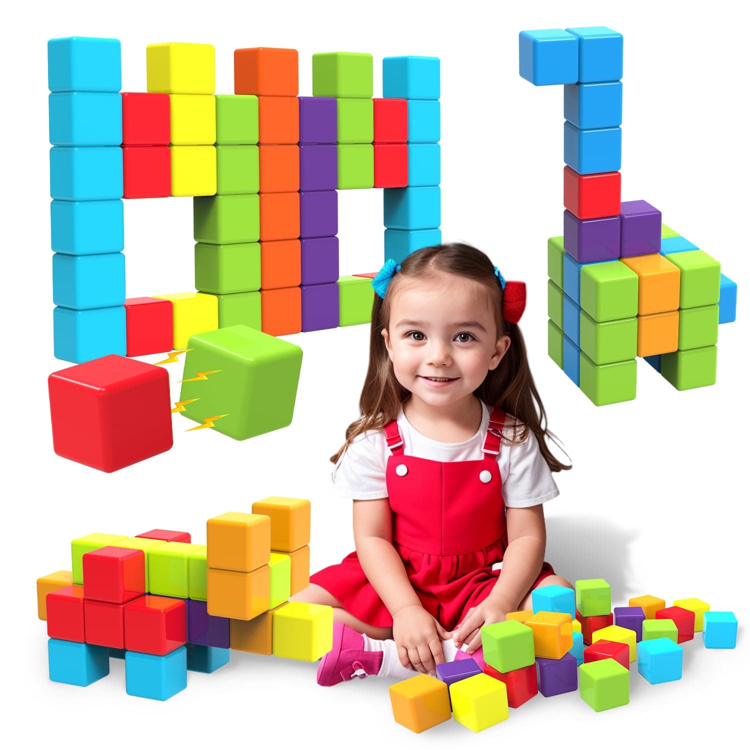 Magnetic Building Blocks, 4.19 cm Large Magnetic Stacking Blocks for Toddlers, Sensory and Montessori Toys for Boys and Girls Aged 1, 2, 3 Years (24 PCS)