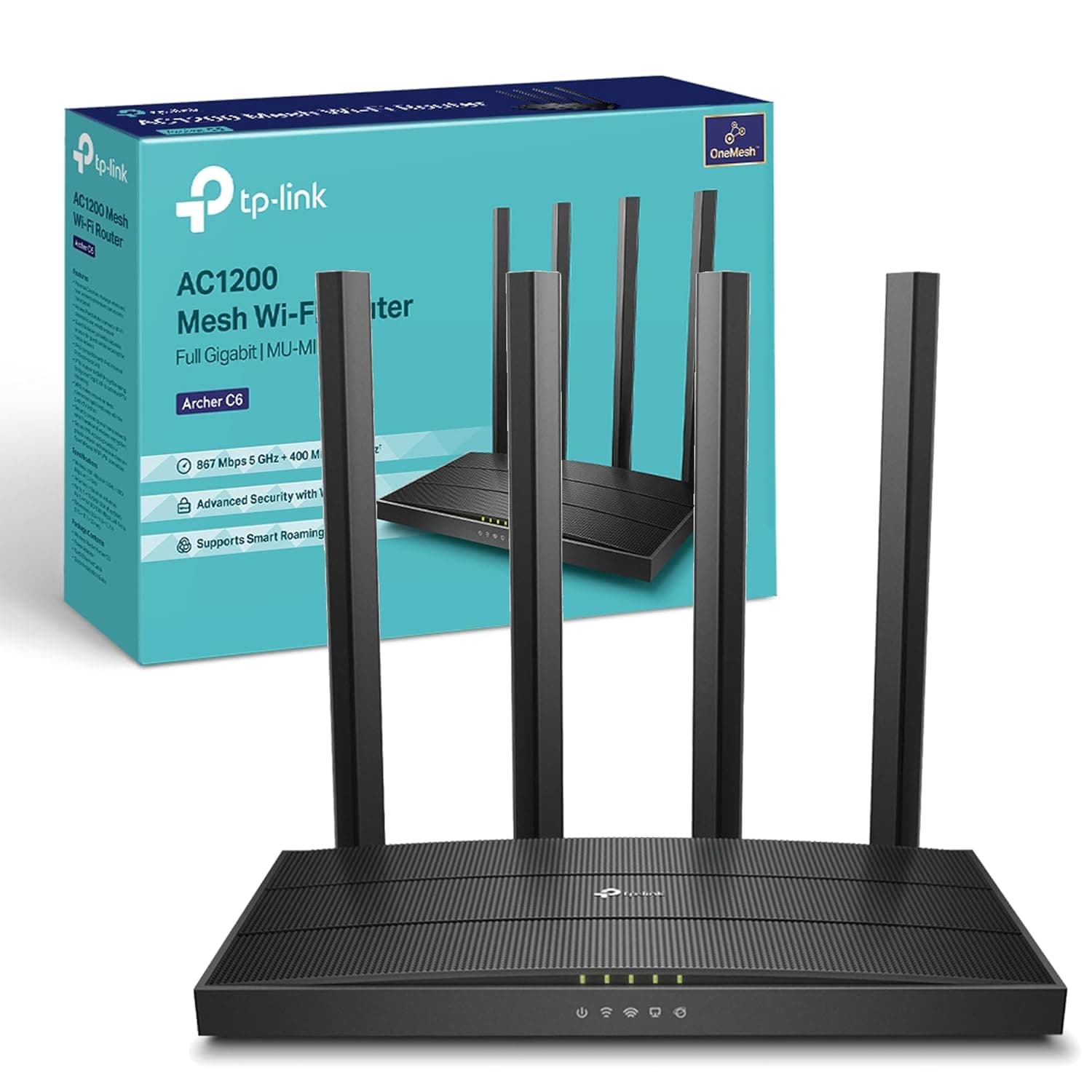 TP-Link Archer C6 AC1200 MU-MIMO Wireless Gigabit Cable Router, Wi-Fi Speed Up to 867 Mbps/5 GHz + 300 Mbps/2.4 GHz, 4 Gigabit LAN Ports, Supports Access Point Mode, Parental Control, Guest Wi-Fi, VPN