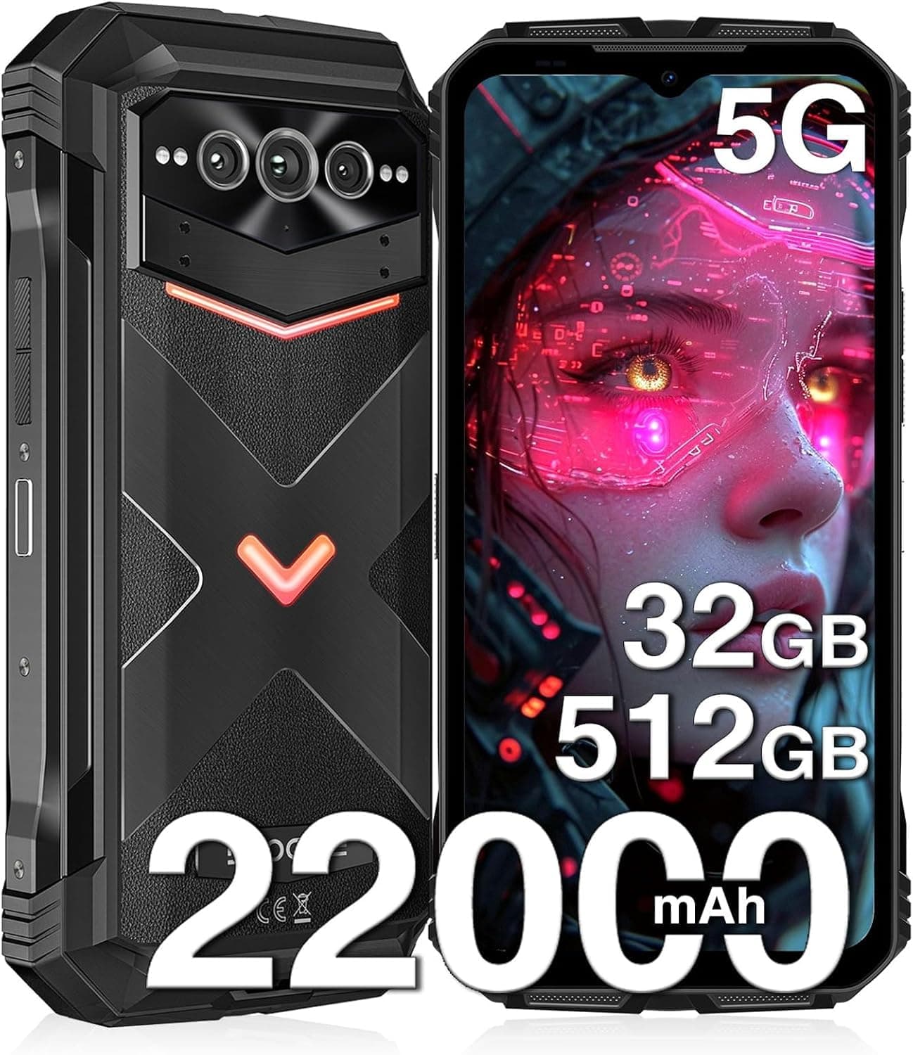 V Max Pro 5G Smartphone Rugged 6.58 Inch 12GB + 512GB 100MP AI Camera 22000mAh 33W 120Hz Dimension 7050 Max Android 14 Phone