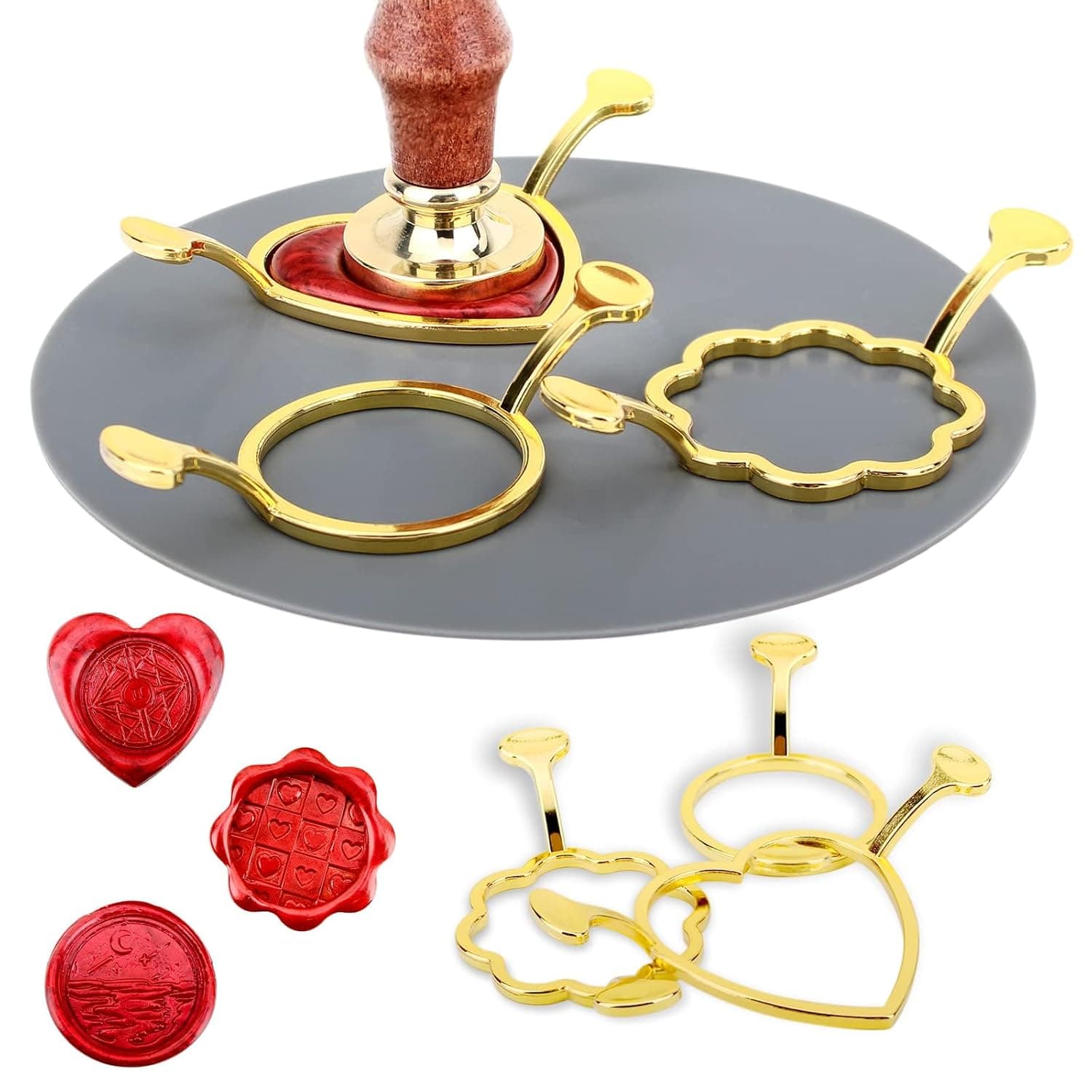 3 Pack Metal Wax Seal Molds with Round Flower Heart Shape for 1 Inch Wax Seal Stamp, DIY Craft Adhesive Waxing for Wedding Invitations Envelopes Cards Gifts Wine Wrapping