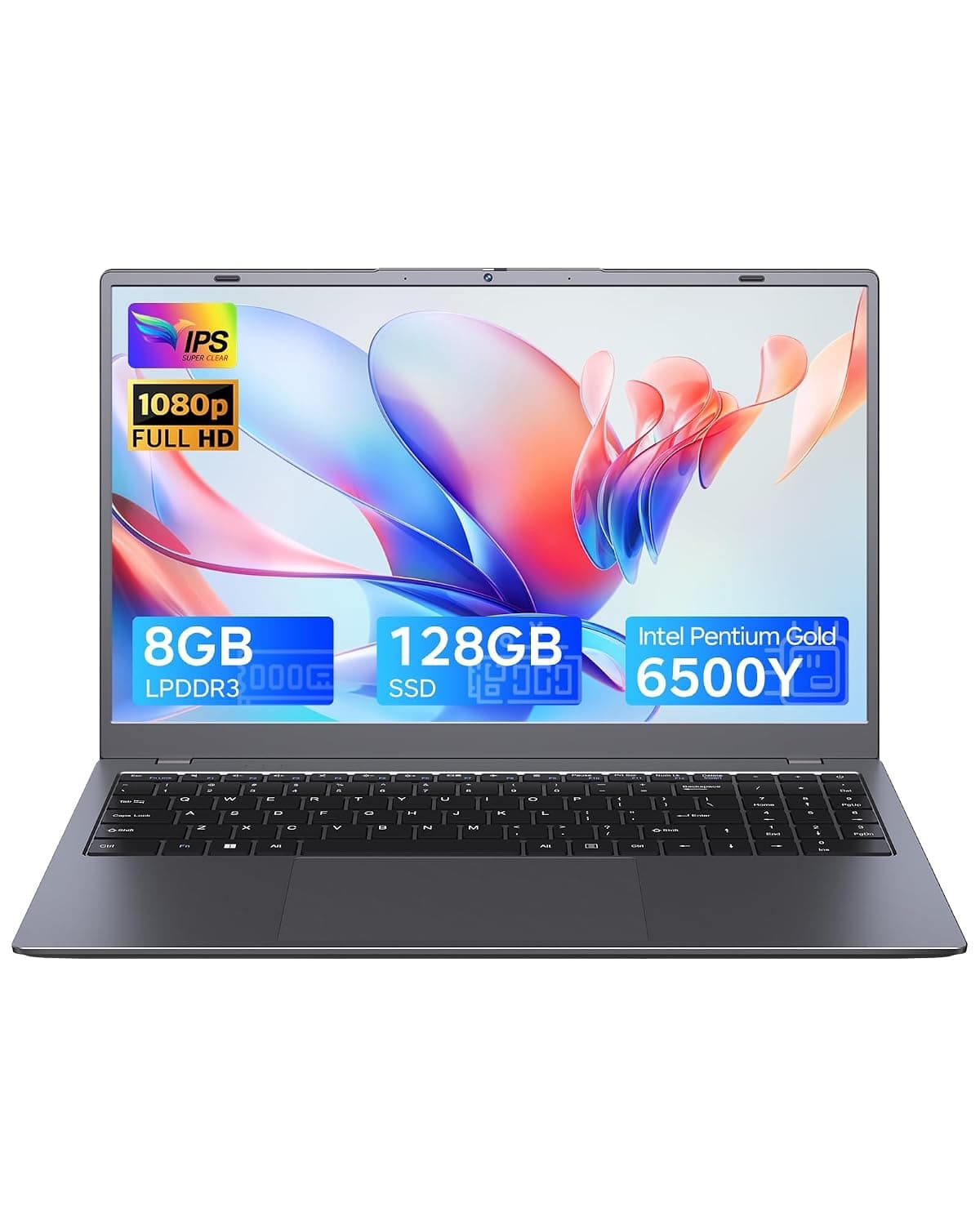 15.6 Inch Laptop with Pentium Gold 6500Y(Up to 3.4GHz), 8GB RAM 256GB SSD,1080P Full HD, USB-C,WiFi 5,BT5.0,Gray Computer Laptops for School, Business (GB, 128)