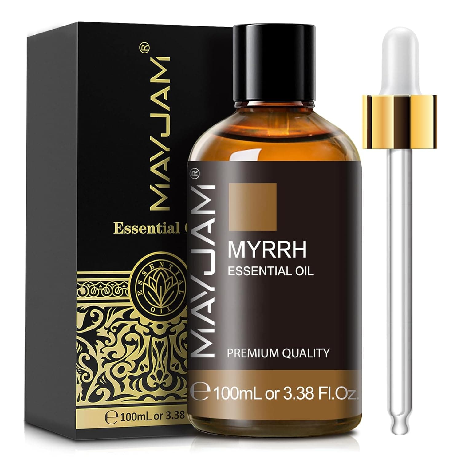 Myrrh Essential Oil 100ML/3.38FL.OZ, MAYJAM Premium Myrrh Oil Essential Oils with Glass Dropper, Great for Aromatherapy Diffuser and Candle Making