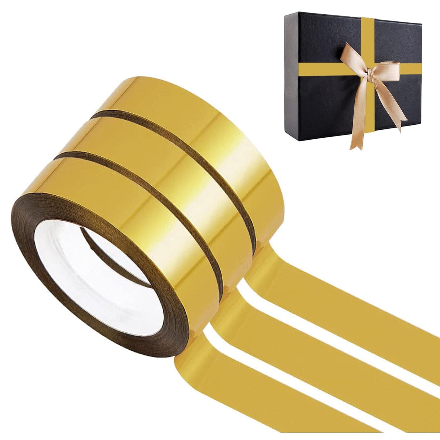 Gold Washi Tape, 6 Rolls for Crafts, Metallic Mirror Self Adhesive for Wall Decor, Gift Wrapping, TV Frame (1.2cm, 150m, Mirror)