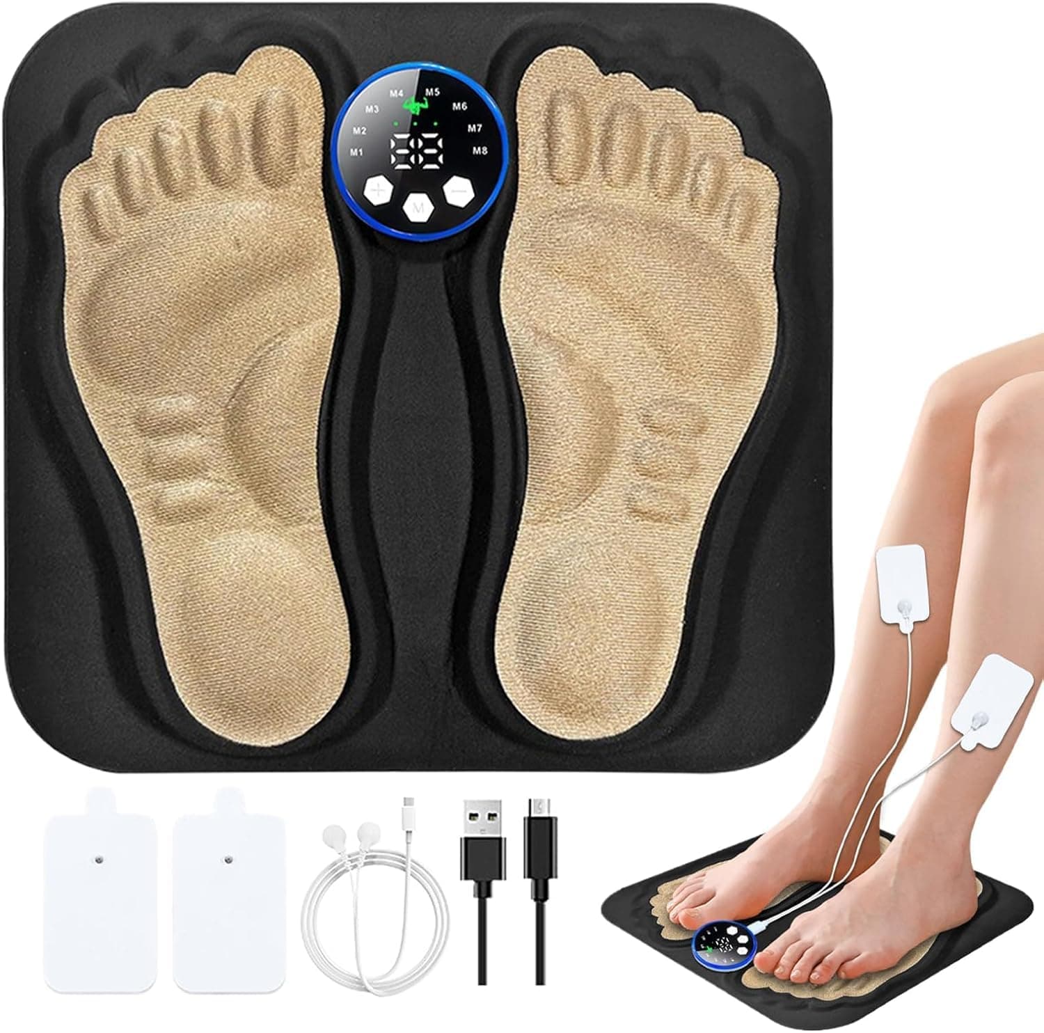 YelaJoy Rechargeable Feet Massager Pad，Rechargeable，Foot Massager, with 8 Modes and Adjustable Intensity, 11x10 Inches，for Relaxation, Meditation, Spa, Legs, Ankle