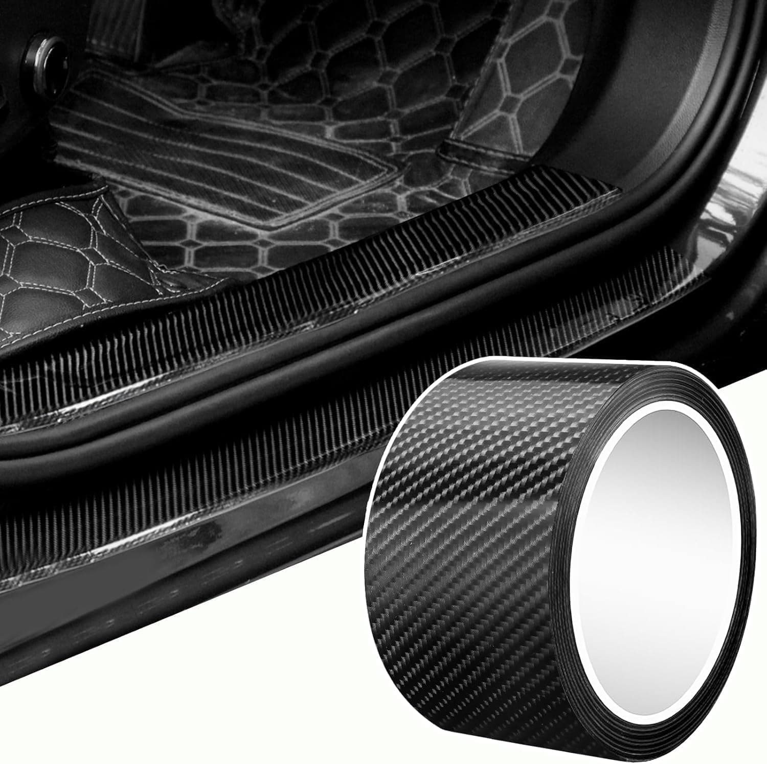 Tazweeq Universal Car Door Edge & Sill Protector, Carbon Fiber Design, Anti-Collision Strip for Car Bumpers & Door Sills, Easy Install & Remove, Multi-Function, Fits Most Vehicles, 2.7" x 33', Black