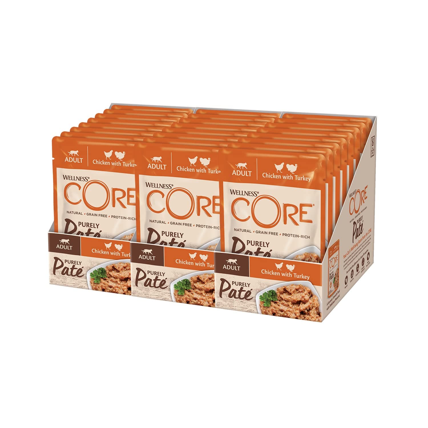 Wellness CORE Purely Paté Chicken & Turkey, 12 x 85 g, Wet Food for Adult Cats, Cat Food, Pate, No Added Sugar, Grain-Free, with High Meat Content