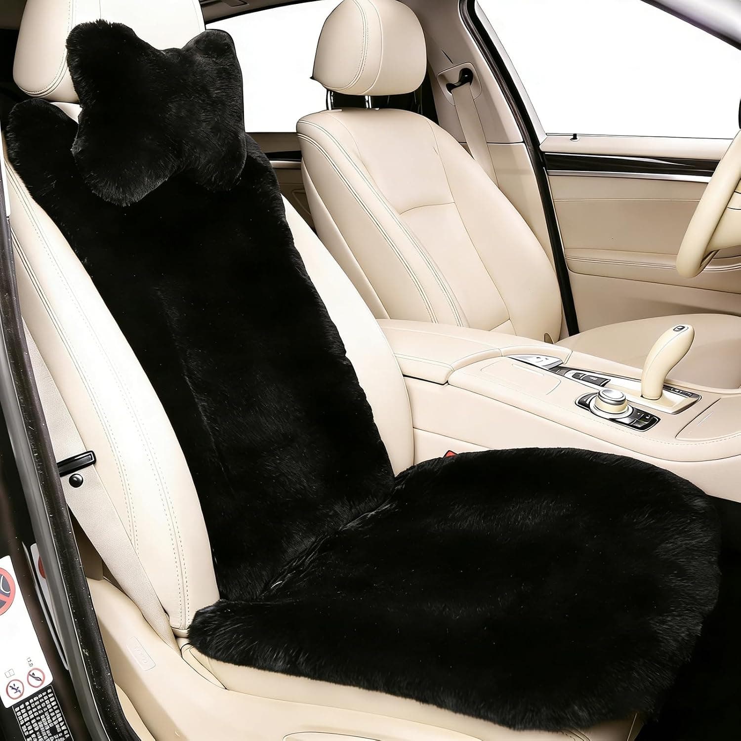 OGLAND 100% Natural Fur Sheepskin Universal car seat Covers for seat Cushion Accessories Automobiles (3 Pack Front, Black)