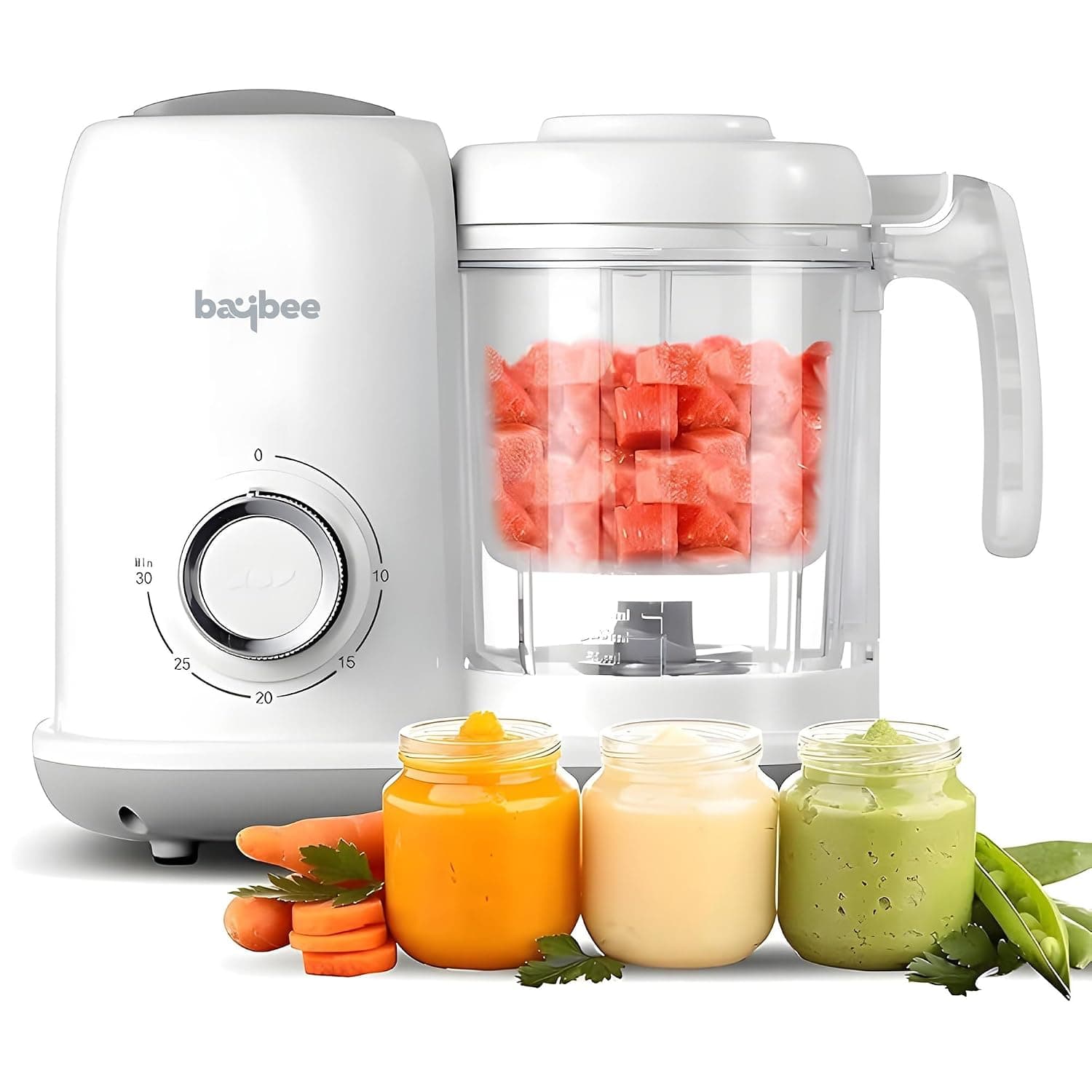 BAYBEE 4-in-1 Electric Baby Food Processor| Portable Baby Food Maker with Steamer| Multifunctional Baby Blender Smart Heat Baby Food Mixer Cooking Quick Homemade Babies Foods (White)