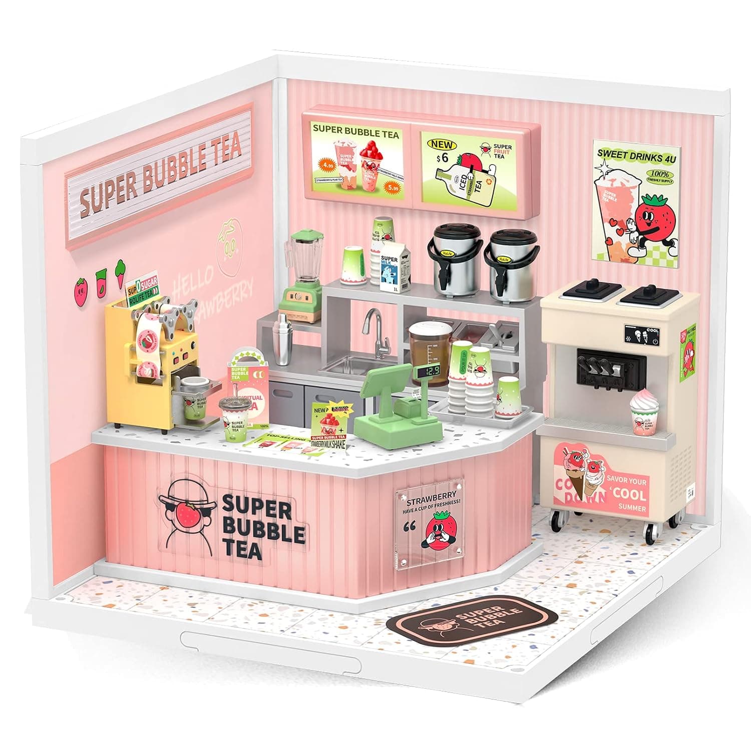 Rolife Plastic House Building Set Toy DIY Miniature Dollhouse Playset with LED for Mini Figures Construction Toys Diorama Kit Gifts for Adults