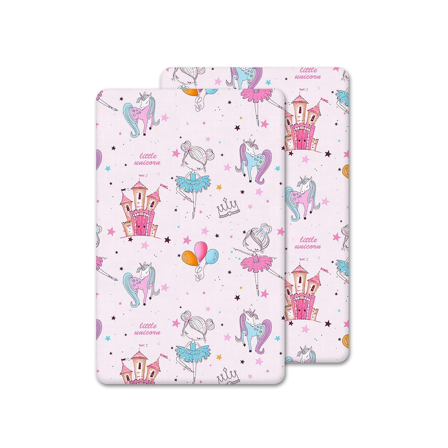 2 Pcs Crib Fitted Sheets (50x90 cm) - Made from 100% Cotton - Antiallergic, Soft, Comfy, Breathable Crib Sheets (Baby Pink Unicorn, 50x90 cm)