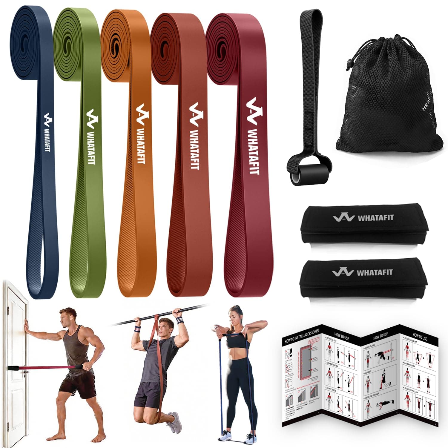 WHATAFIT Resistance Bands Set, Pull Up Assistance Bands - Workout Bands Exercise Bands - Resistance Bands for Working Out, Chin Ups, Powerlifting, Home Workouts