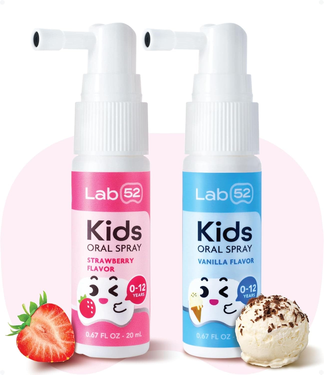 LAB52 Kids Oral Spray, Toddler Toothpaste Helper for Daily Oral Care and Fresh Breath, Children Approved with Fluoride Free for Newborn to Preschoolers, Xylitol (Strawberry & Vanilla)
