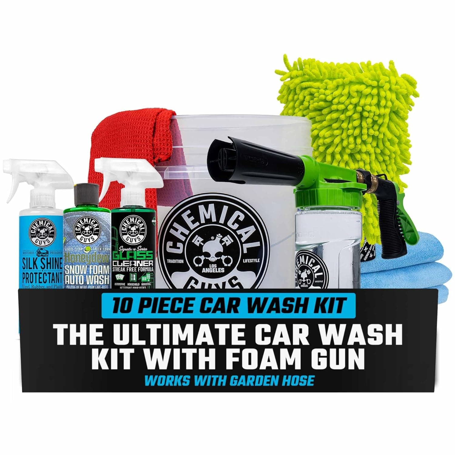 Chemical Guys HOL148 16-Piece Arsenal Builder Car Wash Kit with Foam Gun, Bucket and (6) 16 oz Car Care Cleaning Chemicals (Works w/Garden Hose)