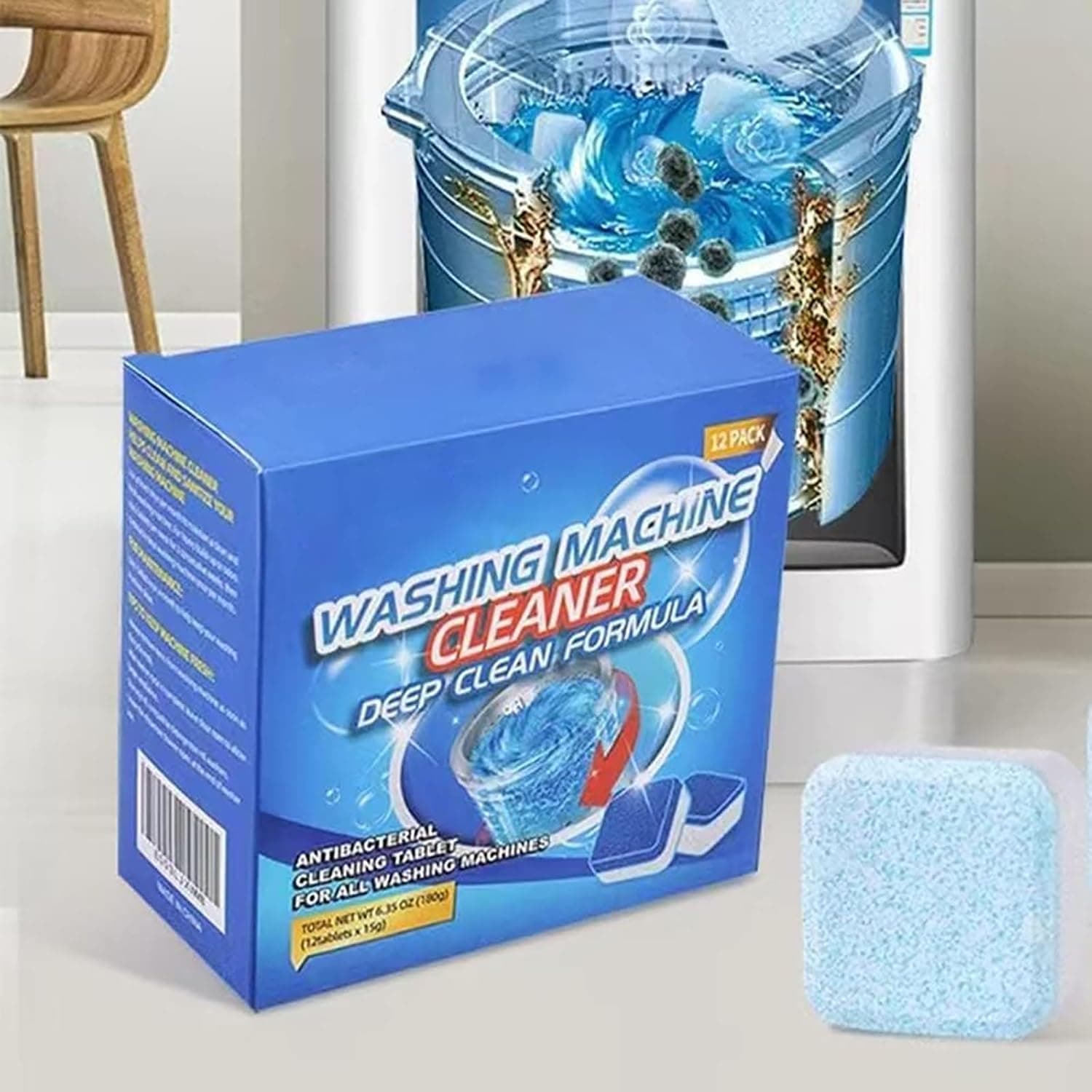 12 Pack Washing Machine Cleaner Descaler - Heavy-Duty Deep Clean and Deodorize, Laundry Supplies For HE Front Loader & Top Load Washer, Clean Inside Drum And Laundry Tub Seal