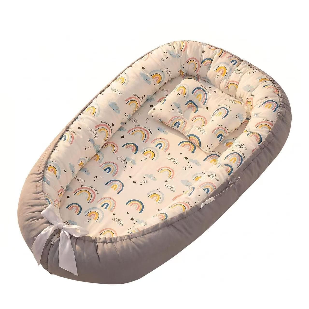 Comfortable baby crib - breathable and soft 100% organic cotton, with detachable support pad cover, suitable for newborns 0-12 months - gray