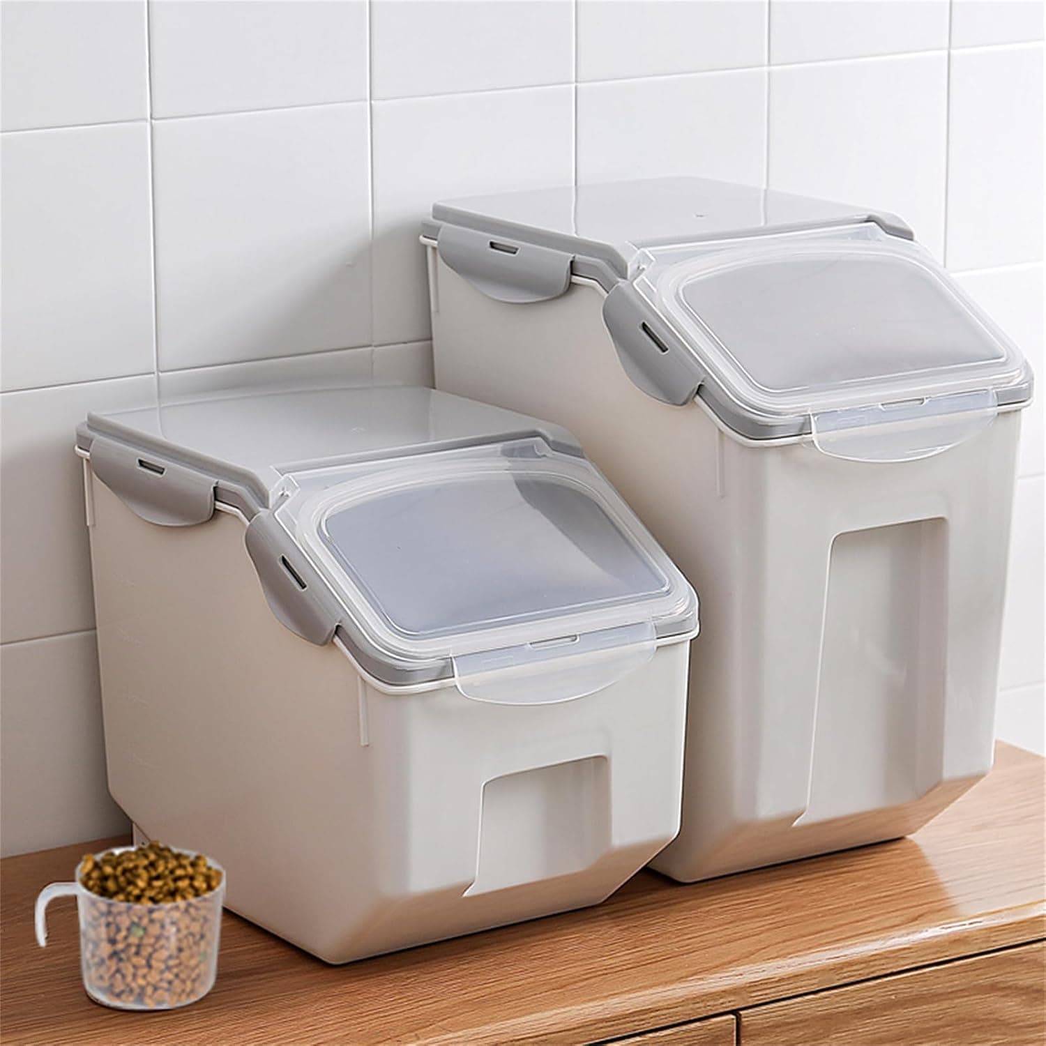 U HOOME Rice Storage Container, Rice Container Airtight Grain Dispenser Kitchen Storage Containers, Pet Food Container Dry Food Storage Bucket with Wheels, Large Rice Bin (Small)