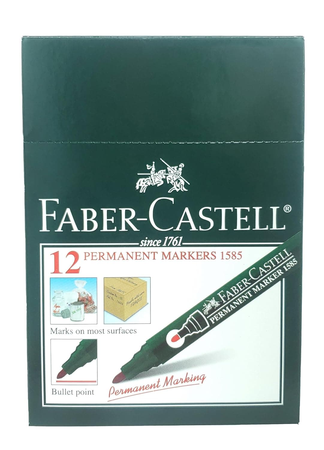 Faber-Castell Round Tip Permanent Marker Pen 12-Pieces, Red