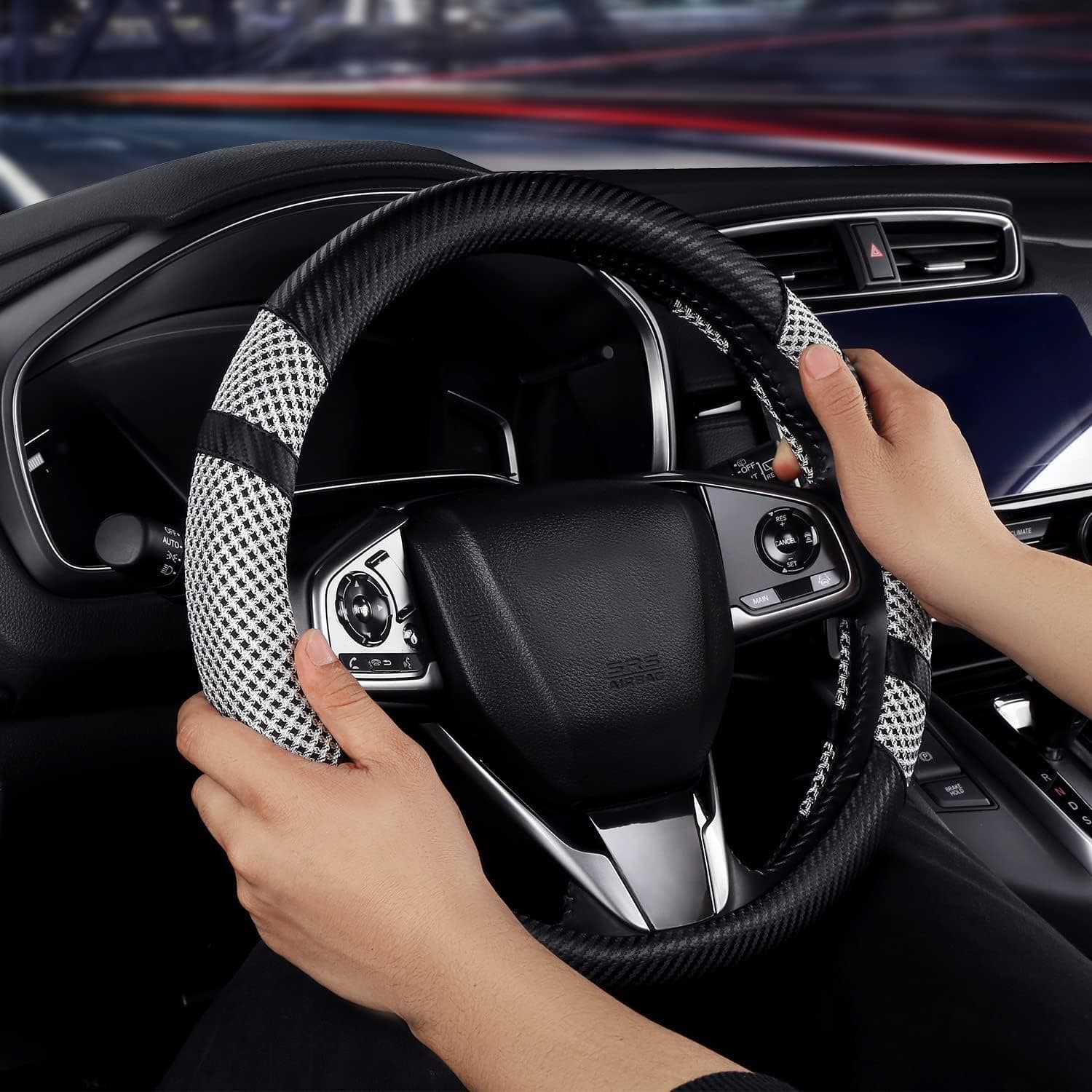 Steering Wheel Covers, Carbon Fiber Anti-Slip Microfiber Auto Cars Interior Accessories, Universal Automobile Interior Accessories Sports Car Steering Wheel Cover Protector Universal Diameter 38cm