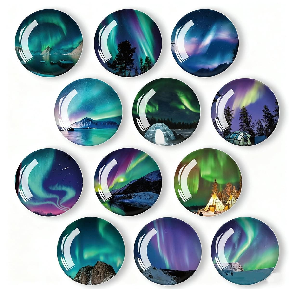12 قطعة من ملصقات الثلاجة المغناطيسية الزجاجية، مغناطيس ثلاجة بتصميم كواكب لتزيين الحرف اليدوية، مغناطيس ثلاجة قوي للمطبخ والمدرسة والمكتب والسبورة البيضاء والخزانة وغسالة الصحون (اورورا)