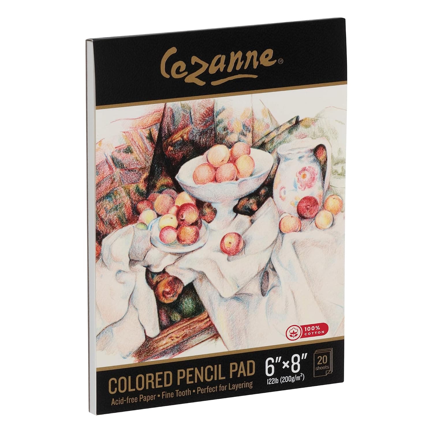 Cezanne 100% Cotton Colored Pencil Pads, 6x8-20 Sheets Acid-Free, Fine-Textured Paper, Ideal Colored Pencil Paper, 122 lb. Paper for Colored Pencils Graphite and Charcoal