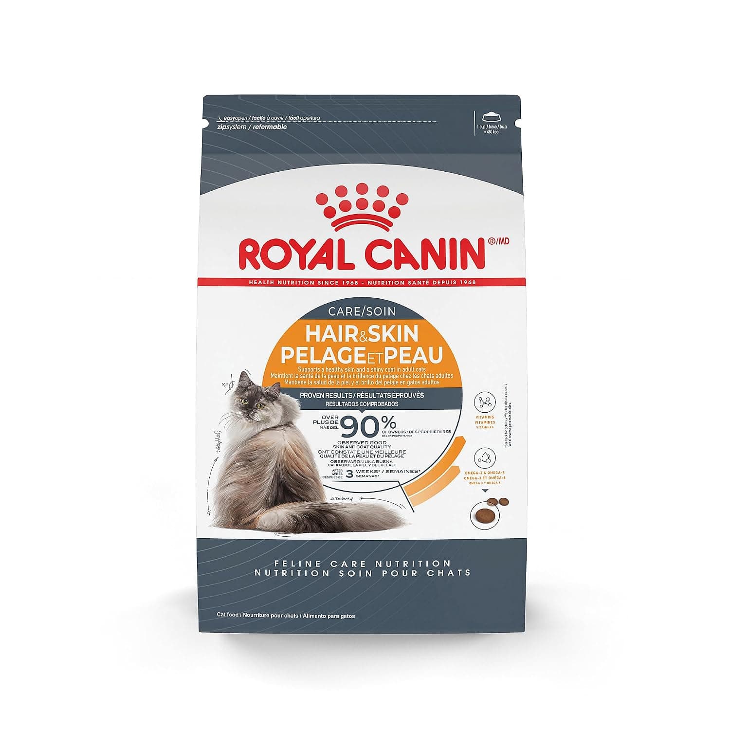 Royal Canin Hair & Skin Care Dry Cat Food, 6 lb bag | Tailored For Sensitive Skin, Shiny Coat, For Adult Cats, Crunchy Kibble, Developed by Veterinarians