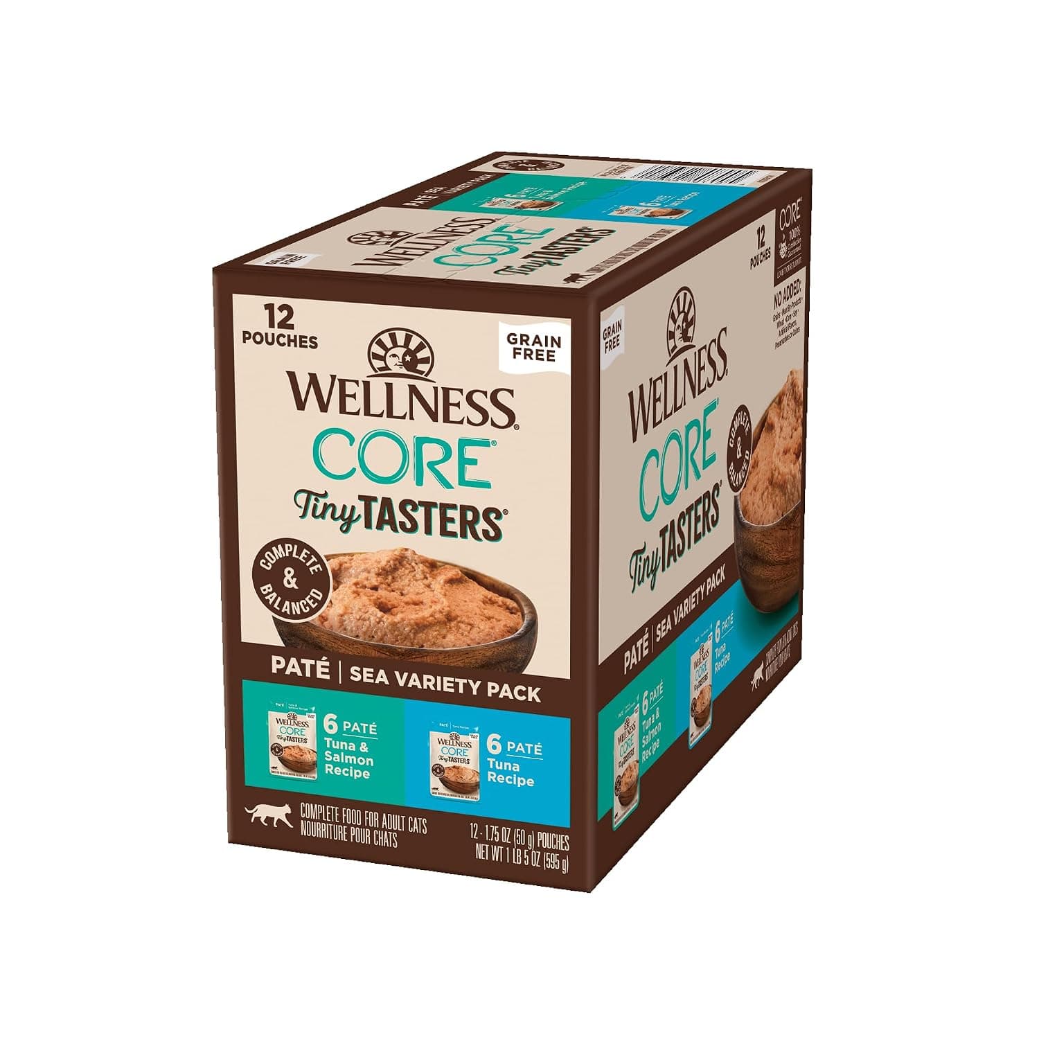 Wellness CORE Tiny Tasters Wet Cat Food, Complete & Balanced Natural Pet Food, Made with Real Meat, 1.75-Ounce Pouch, 12 Pack (Adult Cat, Sea Variety Pack)