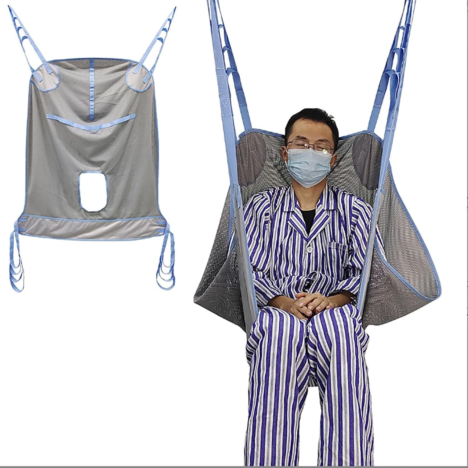 Toileting Sling, Full Body Universal Sling with 3 Directional Grips Mesh Breathable Patient Transfer Sling for Bariatric Elderly (Size : M)