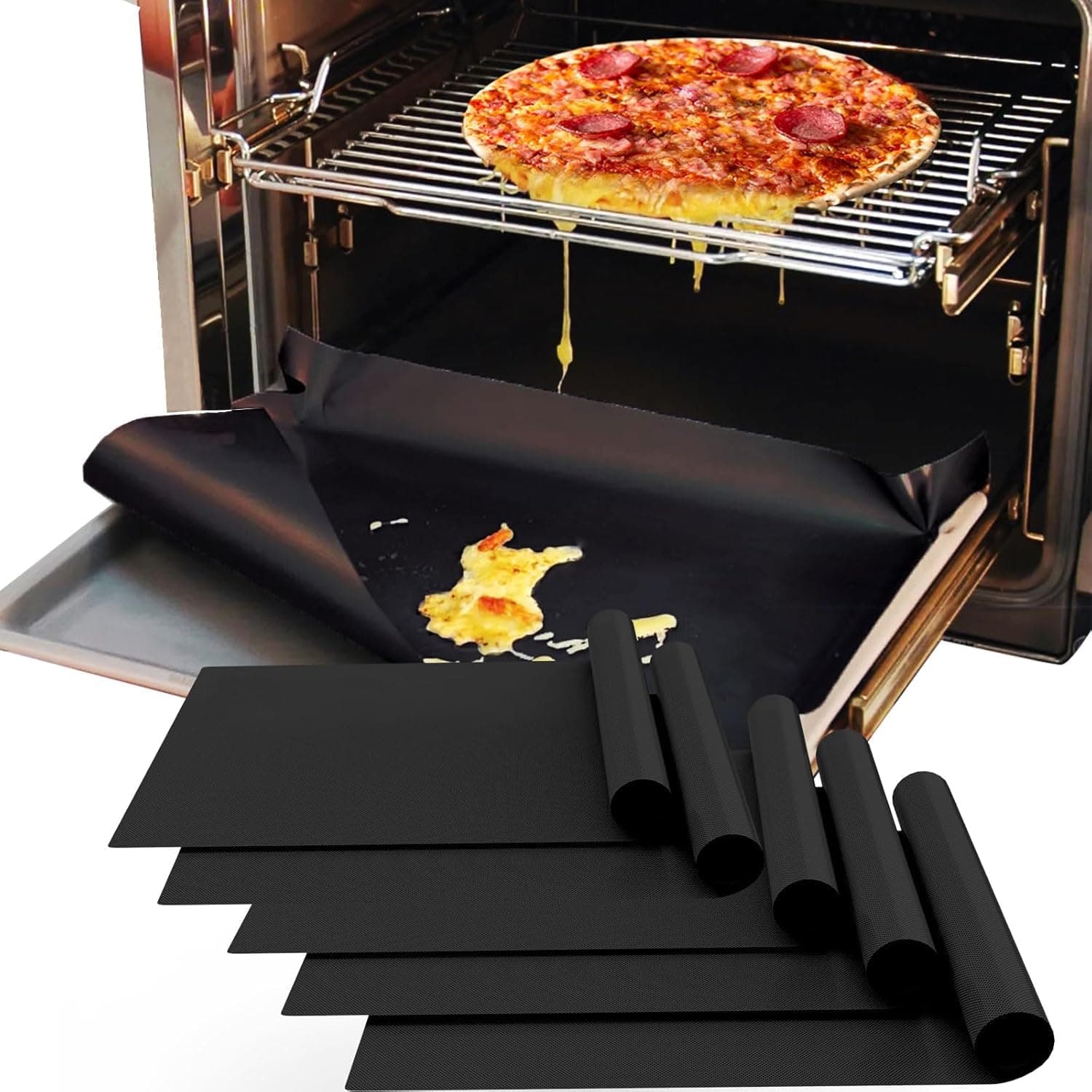 YelaJoy 5 Pack Oven Liners 17x12 Inch, Thick Heavy Duty Non Stick Oven Mats, Reusable Durable Grill Protector Mat, for Ovens, Outdoor Camping