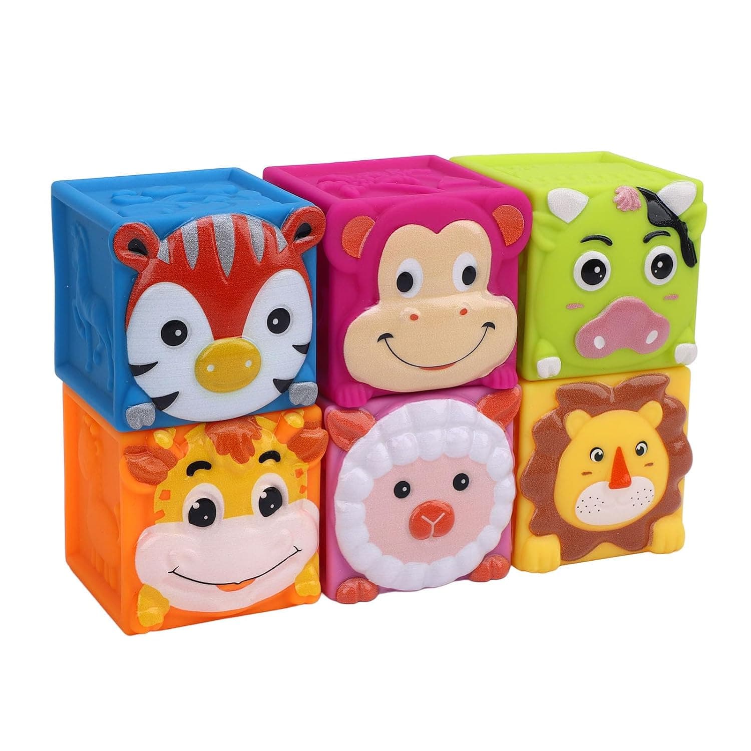 Soft Rubber Baby Building Blocks Toy, Safe and Educational, Lightweight and Portable, Animal Shapes with Sound, Colorful Play, for Infants and Toddlers