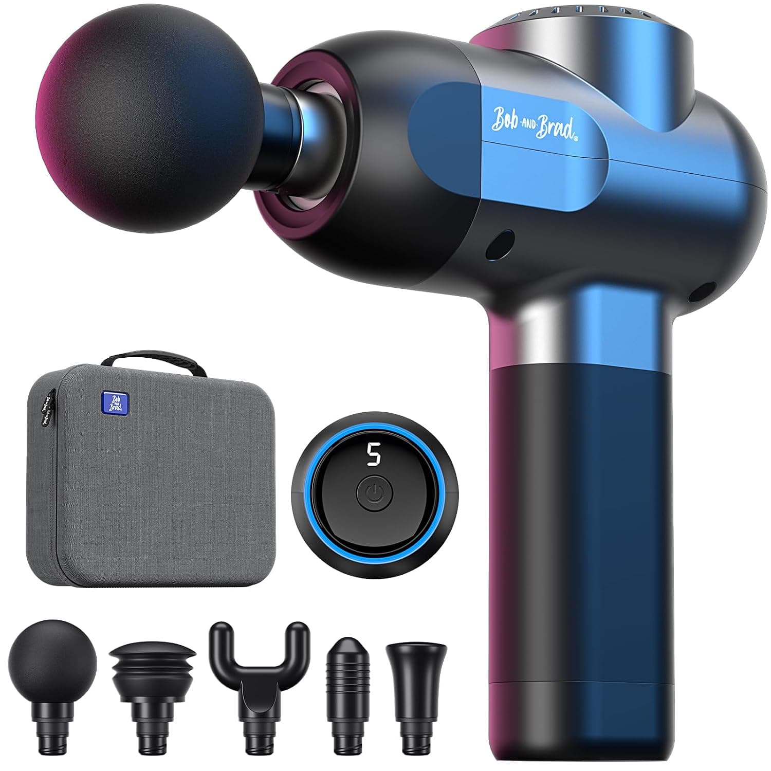 Bob and Brad C2 Massager Gun, Massage Gun with 5 Speeds and 5 Heads, Powerful 3200 RPM, Quiet Portable Handheld Muscle Massage Gun for Home Gym Office Workout, Great Gift for Men Women with Carry Case