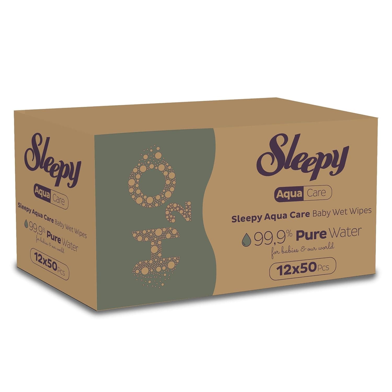 Sleepy Aqua Care Baby Wet Wipes –%99.9 Pure Water -%100 Biodegradable, Natural Fiber, Parfume Free (12 Pack)